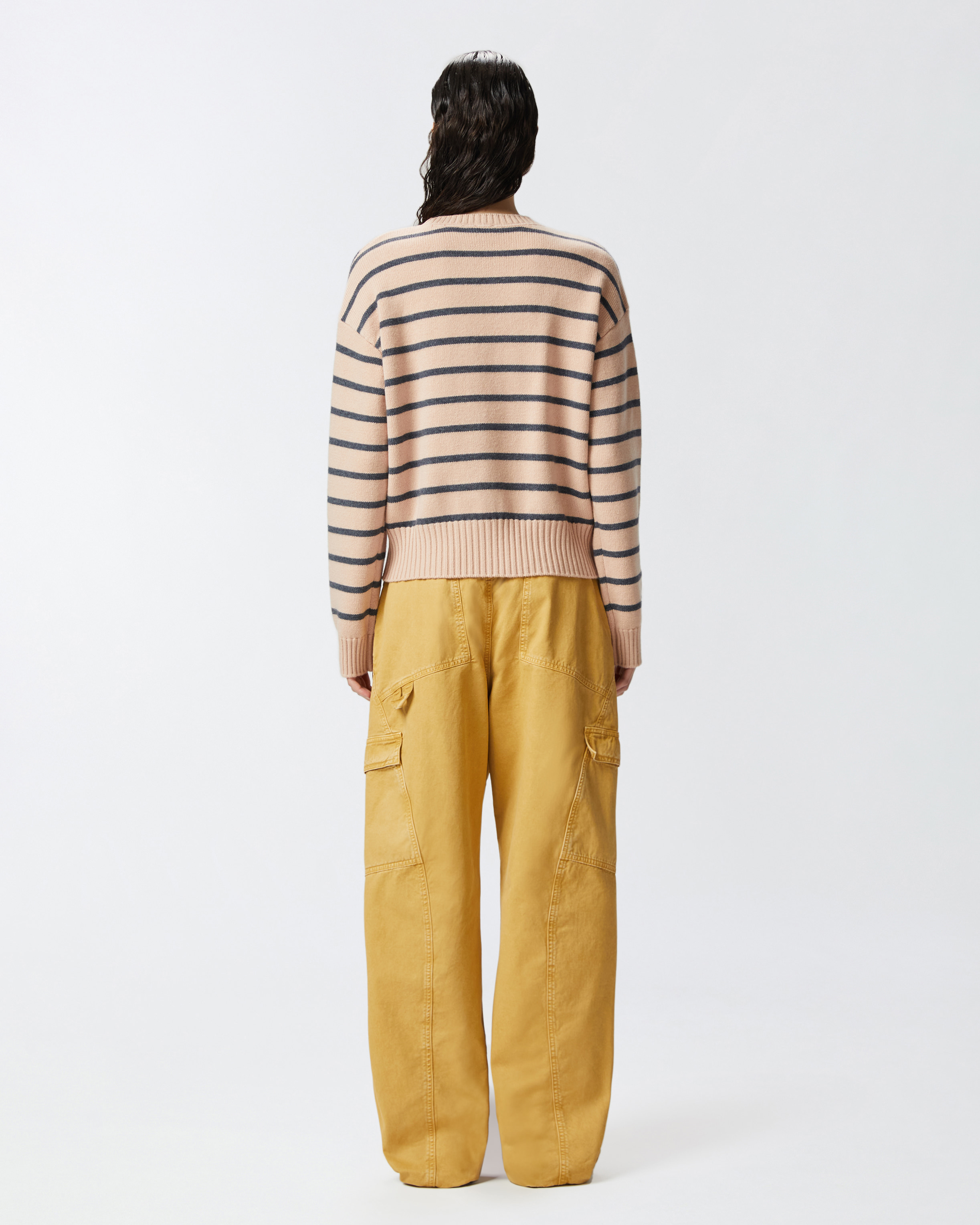 Pinko Striped Sweater With Logo In Nudo/grigio/arancio