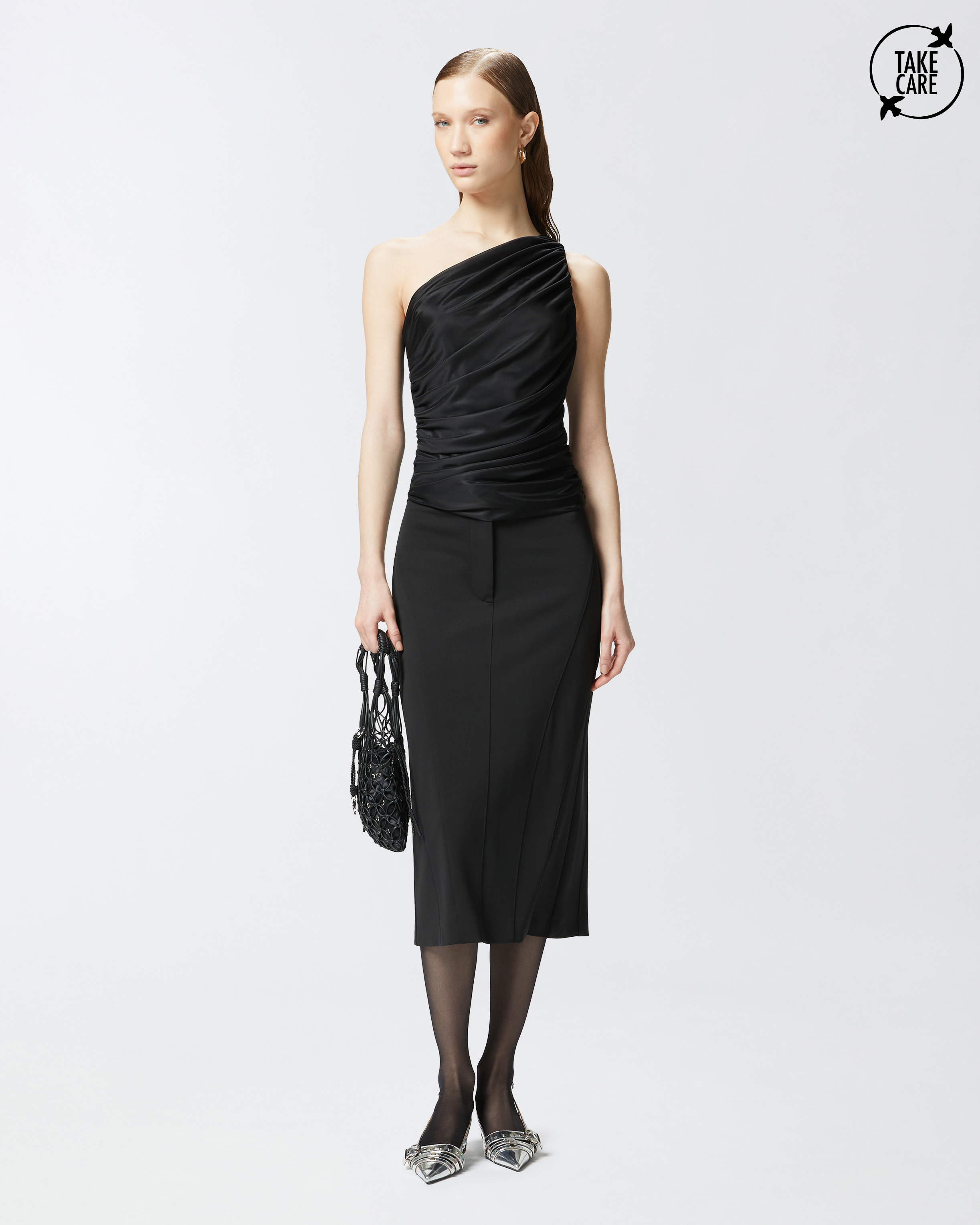 Full Milano calf-length skirt with rear slit - Black - large | Pinko 