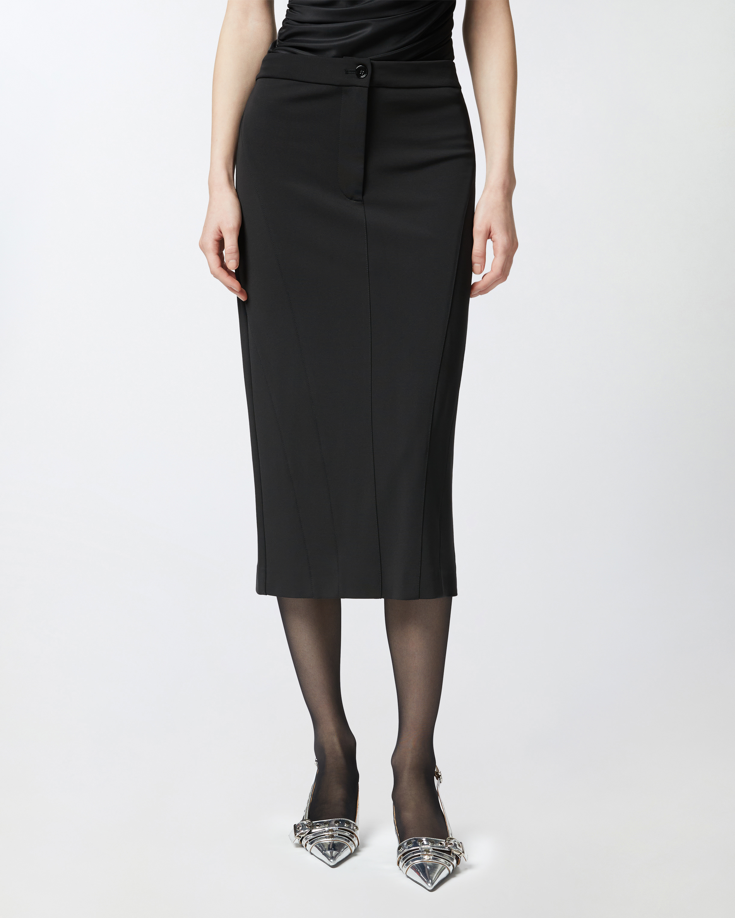 Pinko Fabric Stitch Midi Skirt With Back Slit In Limo Black