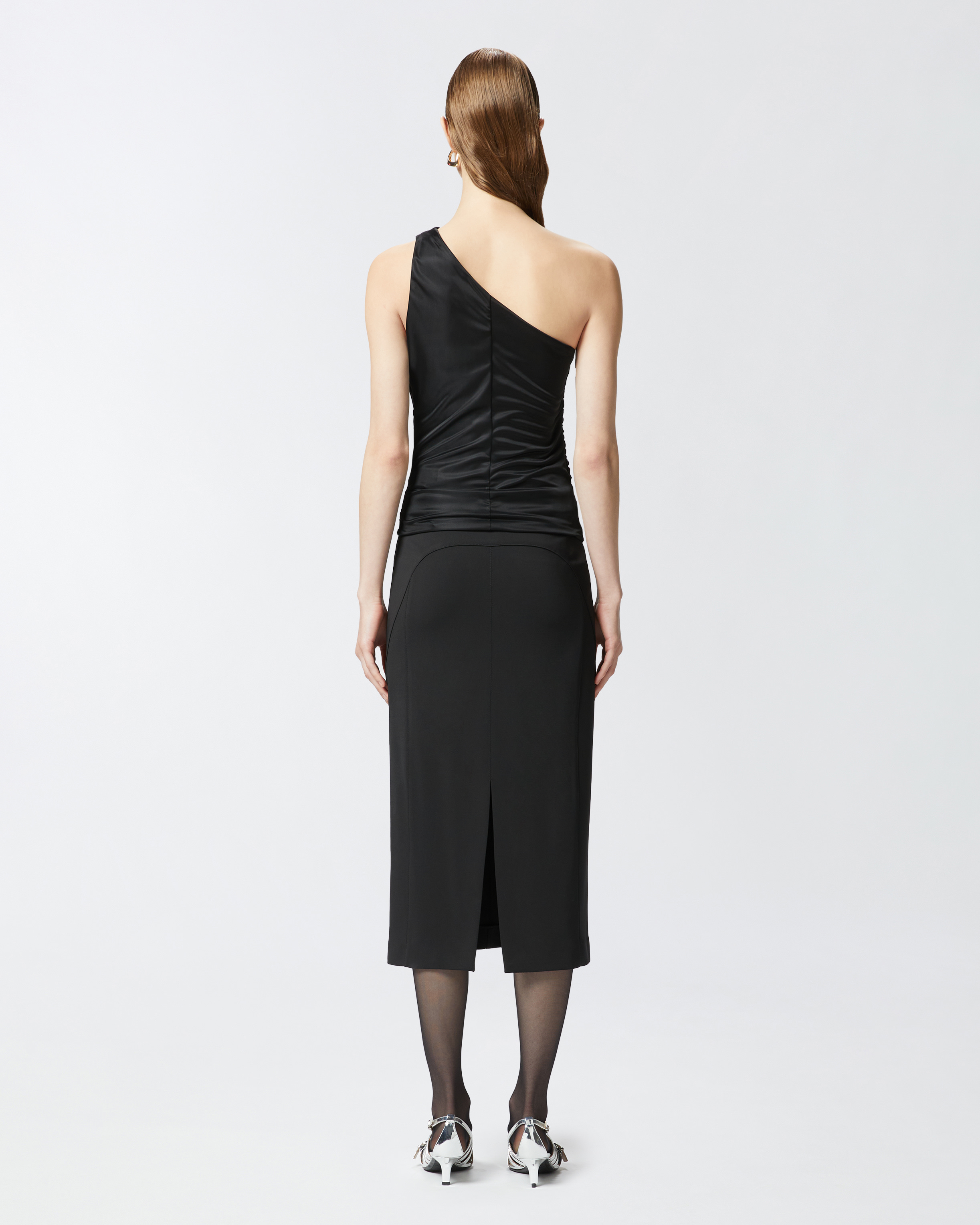 Pinko Fabric Stitch Midi Skirt With Back Slit In Limo Black