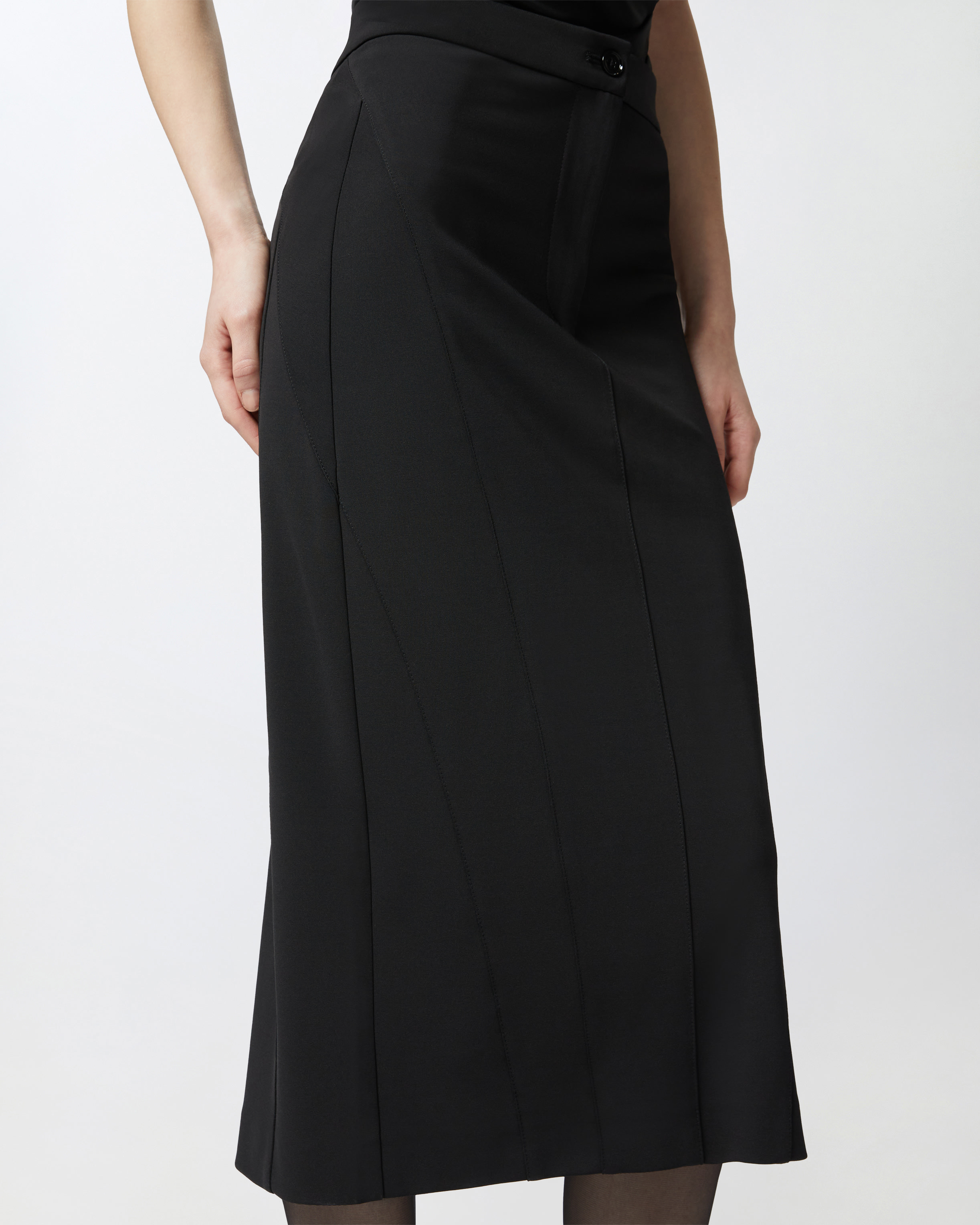 Pinko Fabric Stitch Midi Skirt With Back Slit In Limo Black