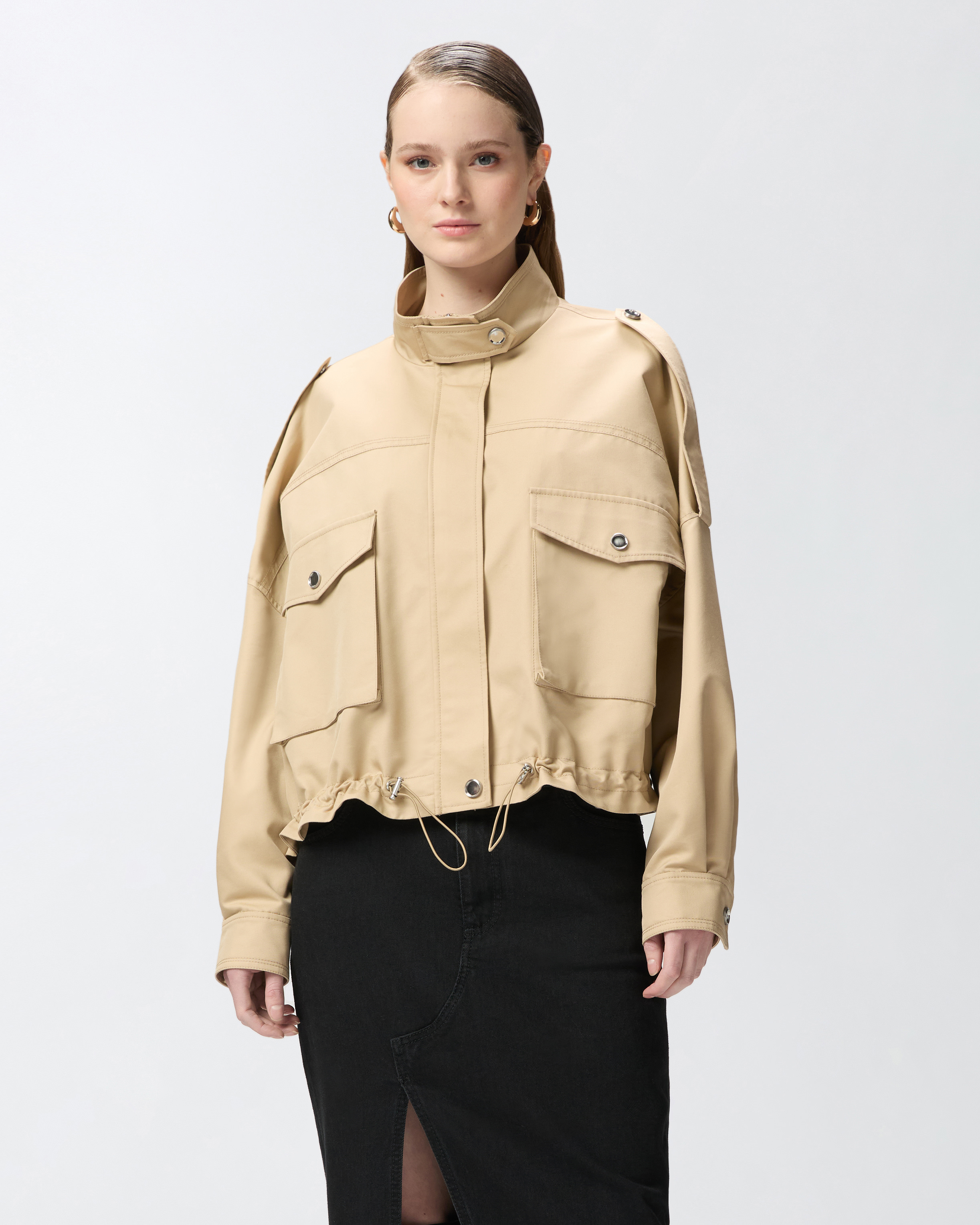 Pinko Cotton Blend Waterproof Jacket In Beige - Incenso