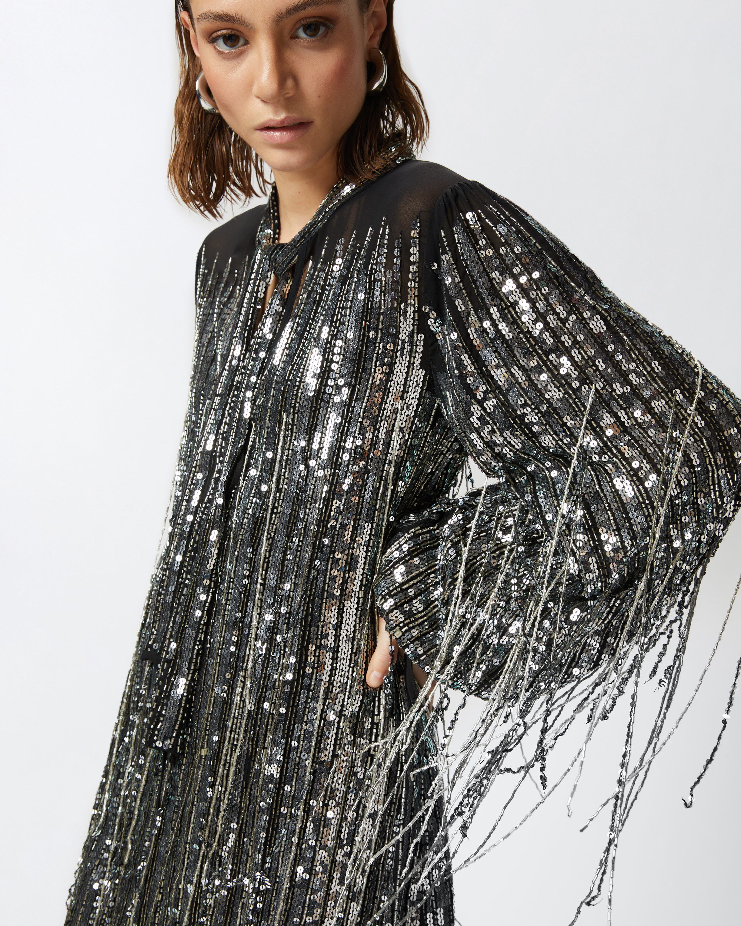 Pinko Sequined Mini Dress In Black/silver