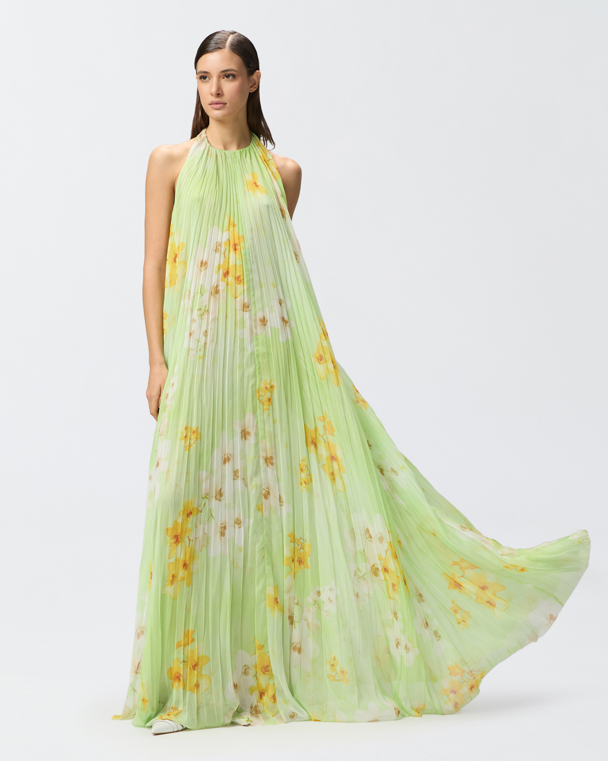 Long pleated dress with floral print PINKO → Shop Online