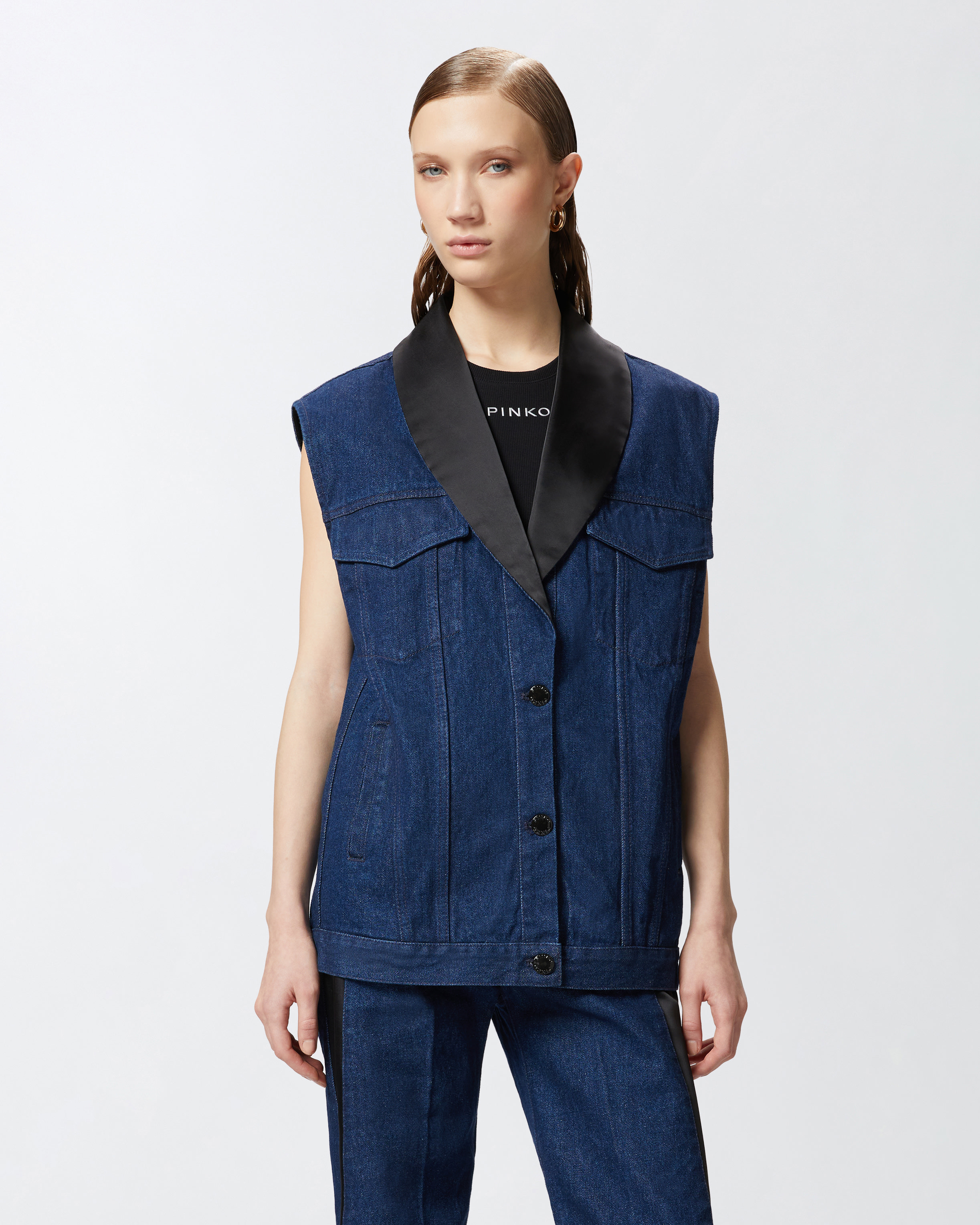 Pinko Denim Vest In Mid Wash