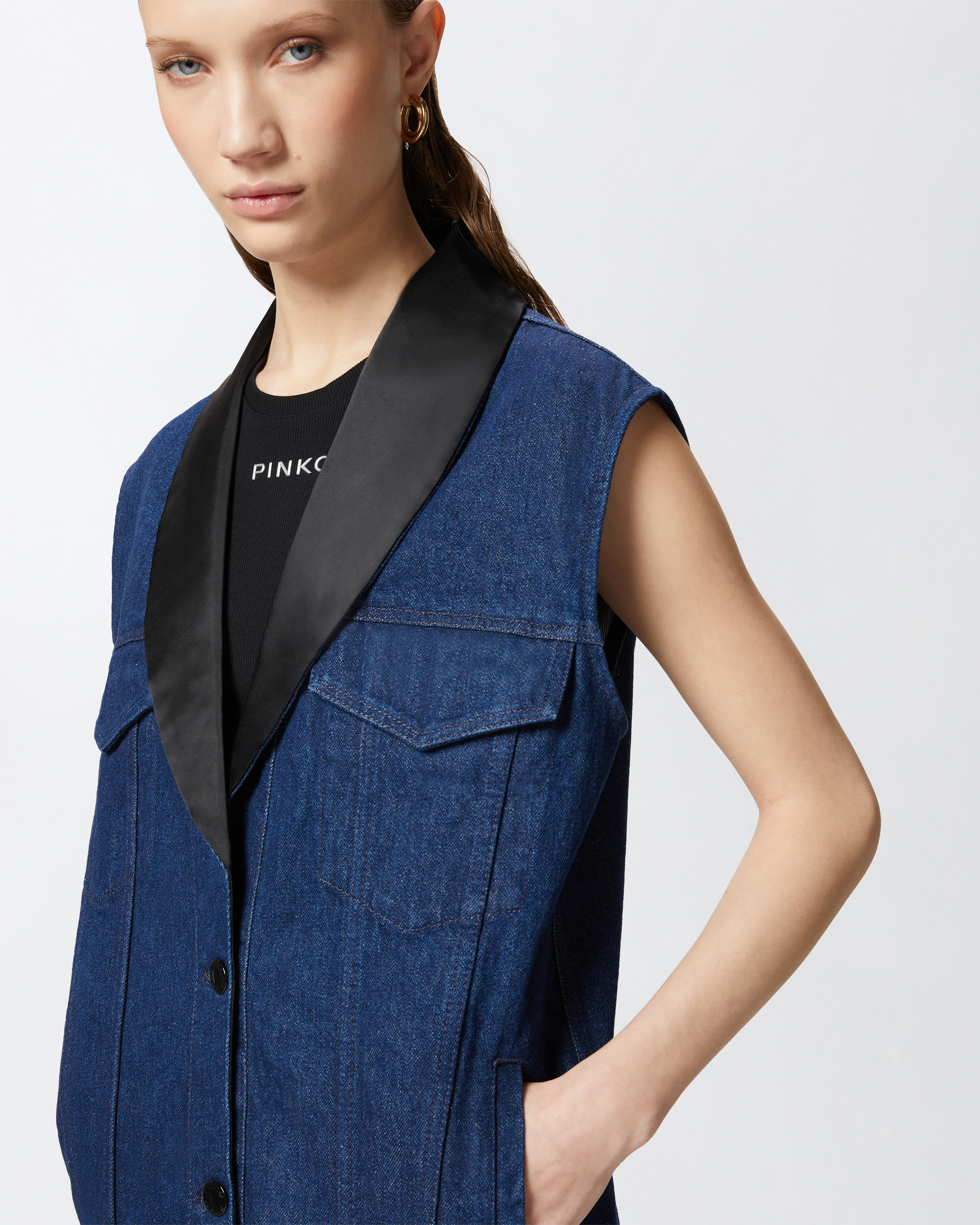 Pinko Denim Vest In Mid Wash