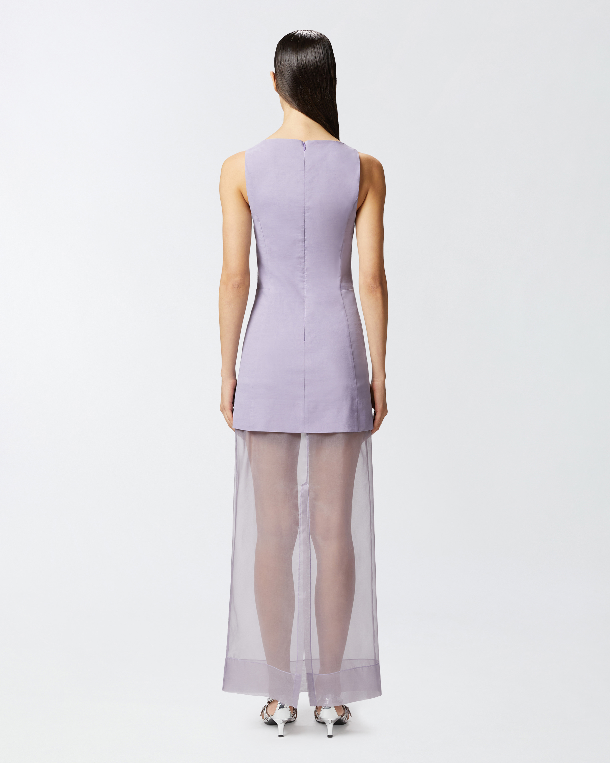 Pinko Long Formal Dress In Linen And Organza In Viola Gesso