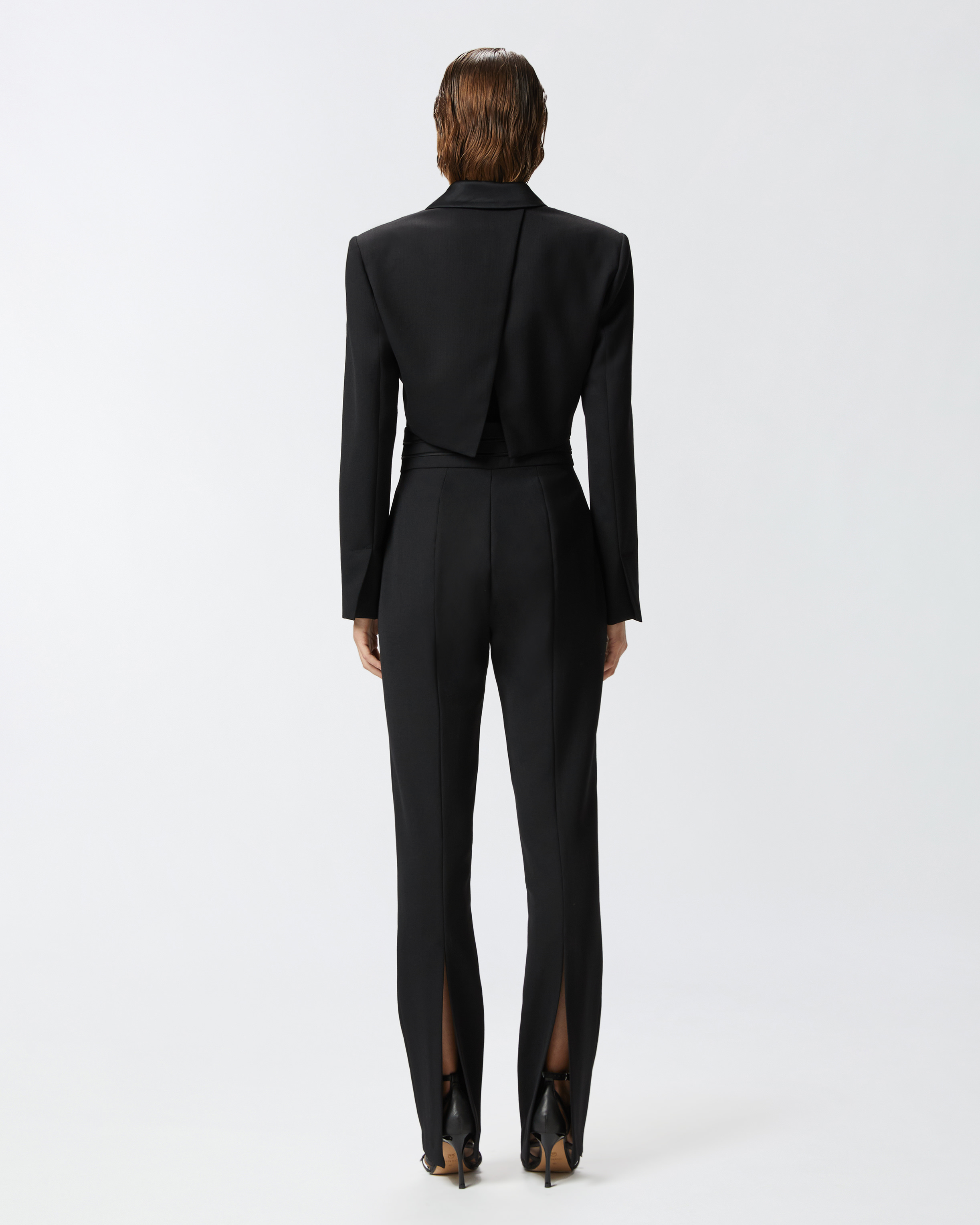 Pinko Spencer Short Jacket With Satin Lapels In Limo Black