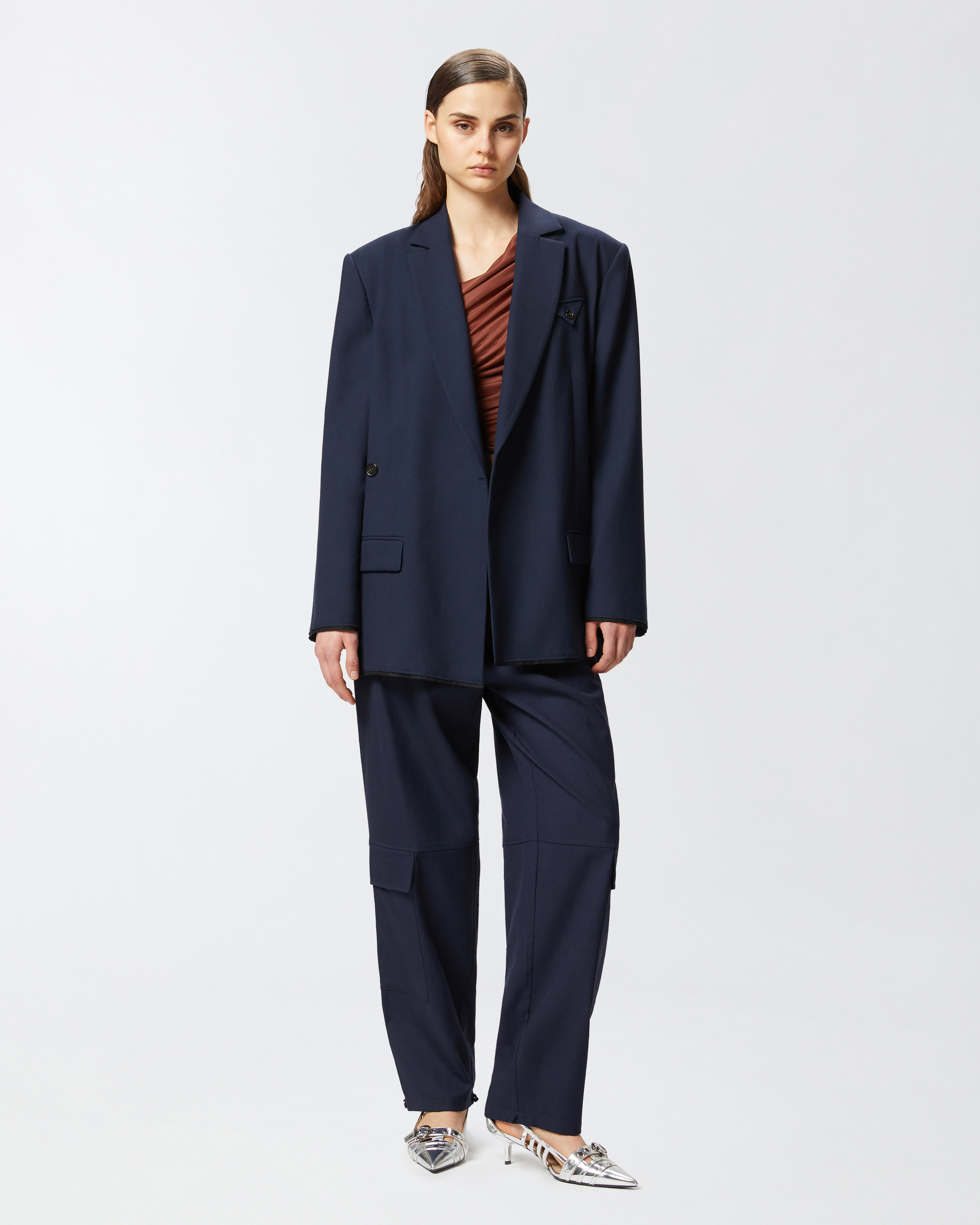 Pinko Pantaloni Cargo Con Cintura Abbinata In Blu Tenebra