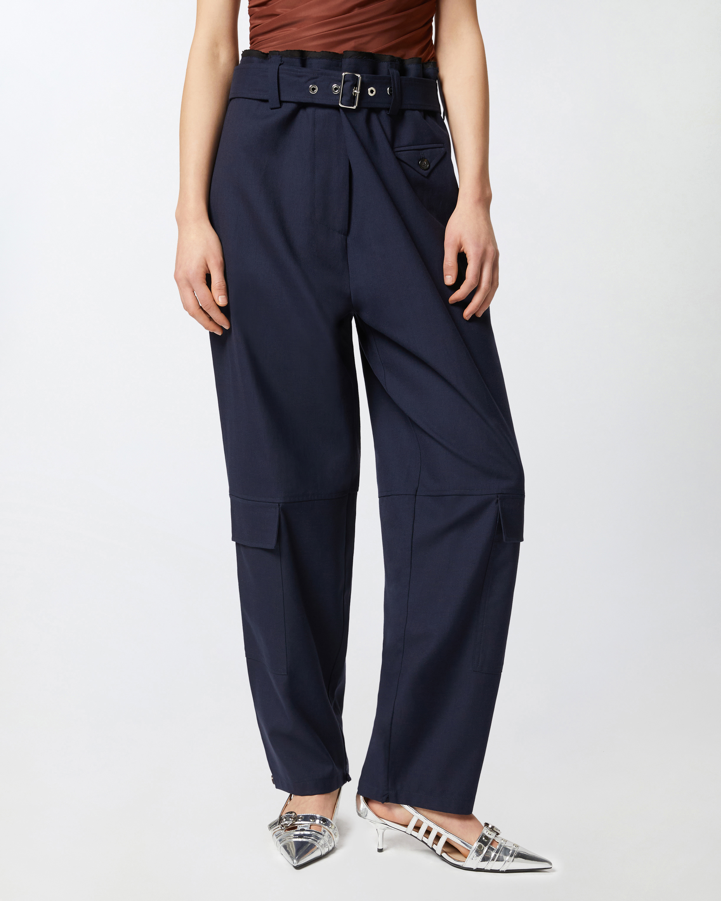 Pinko Pantaloni Cargo Con Cintura Abbinata In Blu Tenebra