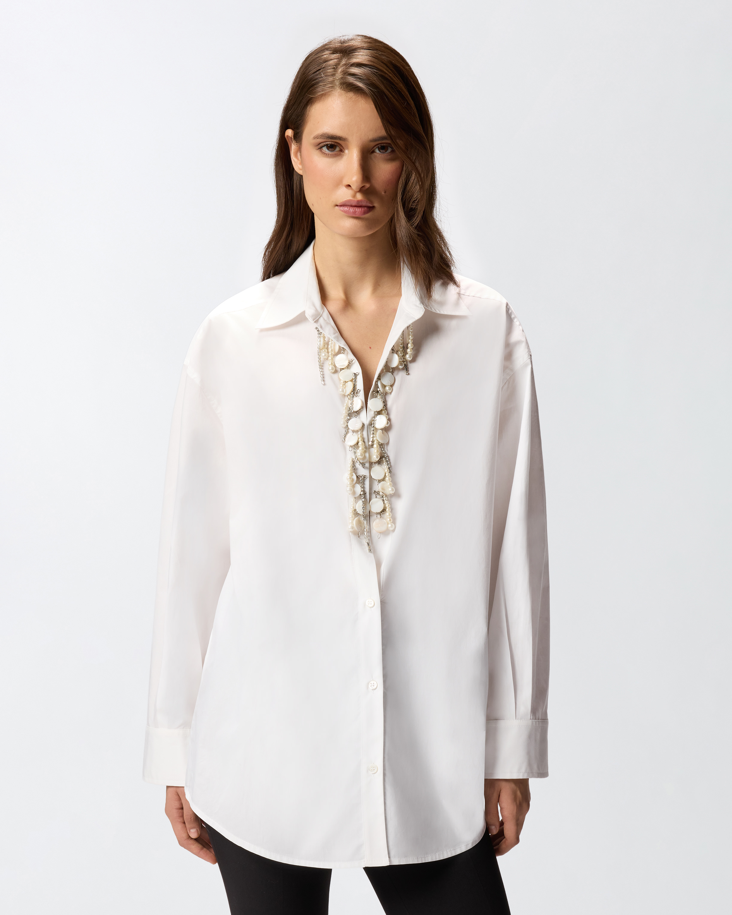 Shirt with bejewelled appliqués - White - large | Pinko 