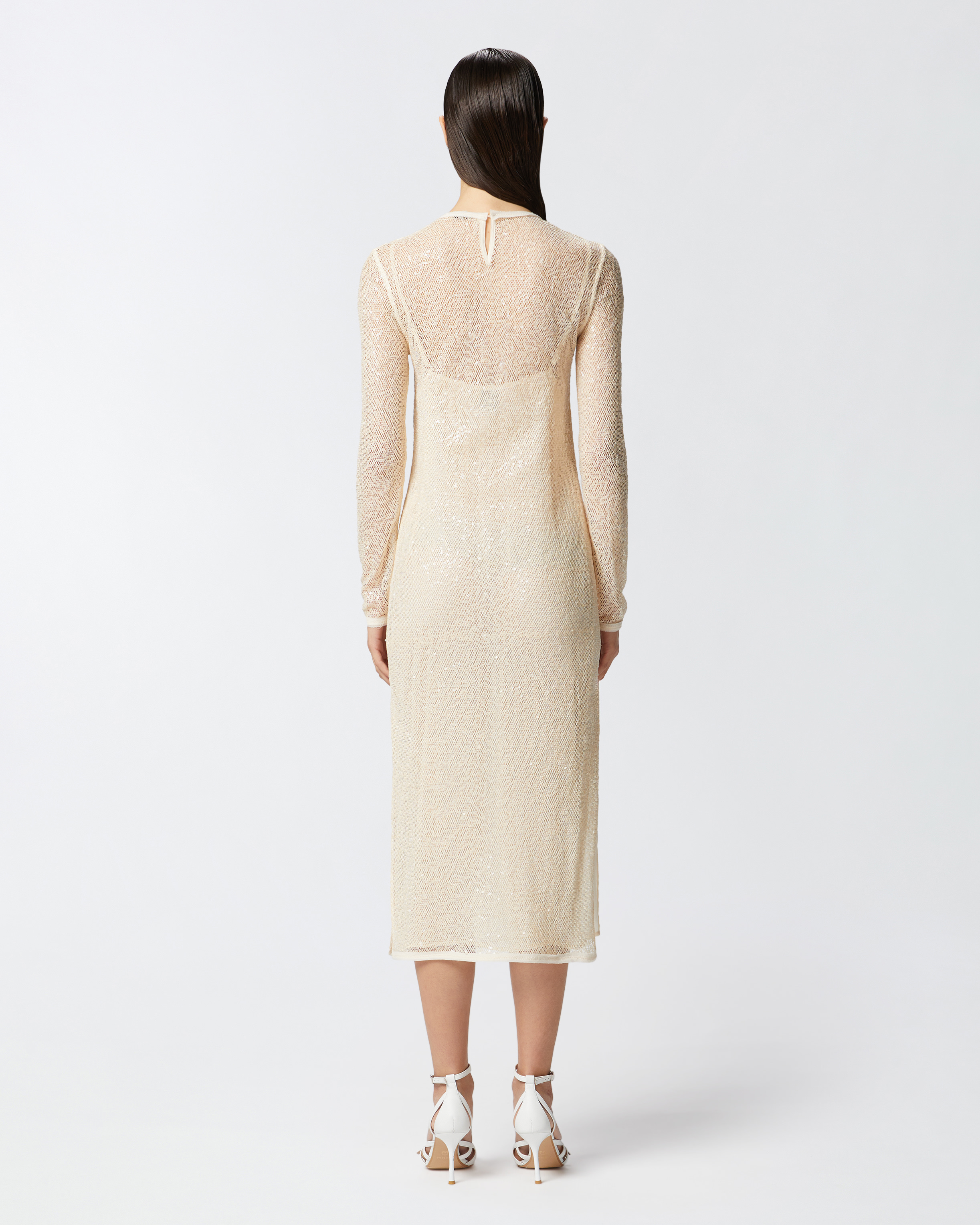 Pinko Sequined Mesh Midi Dress In G. Maroso Beige