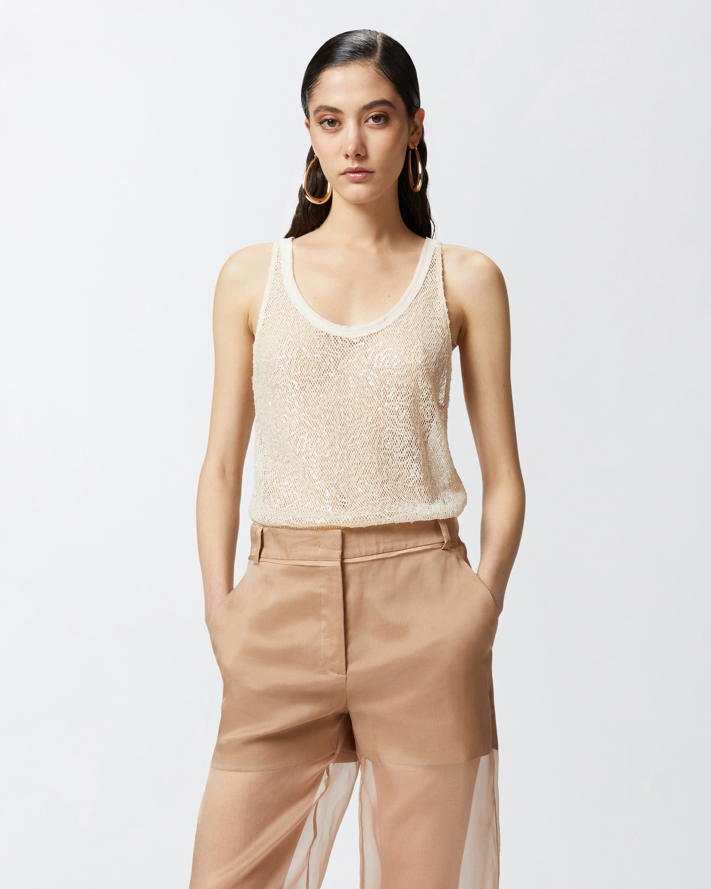 Pinko Beige Top With Textured Surface And Subtle Sheen In Beige G. Maroso