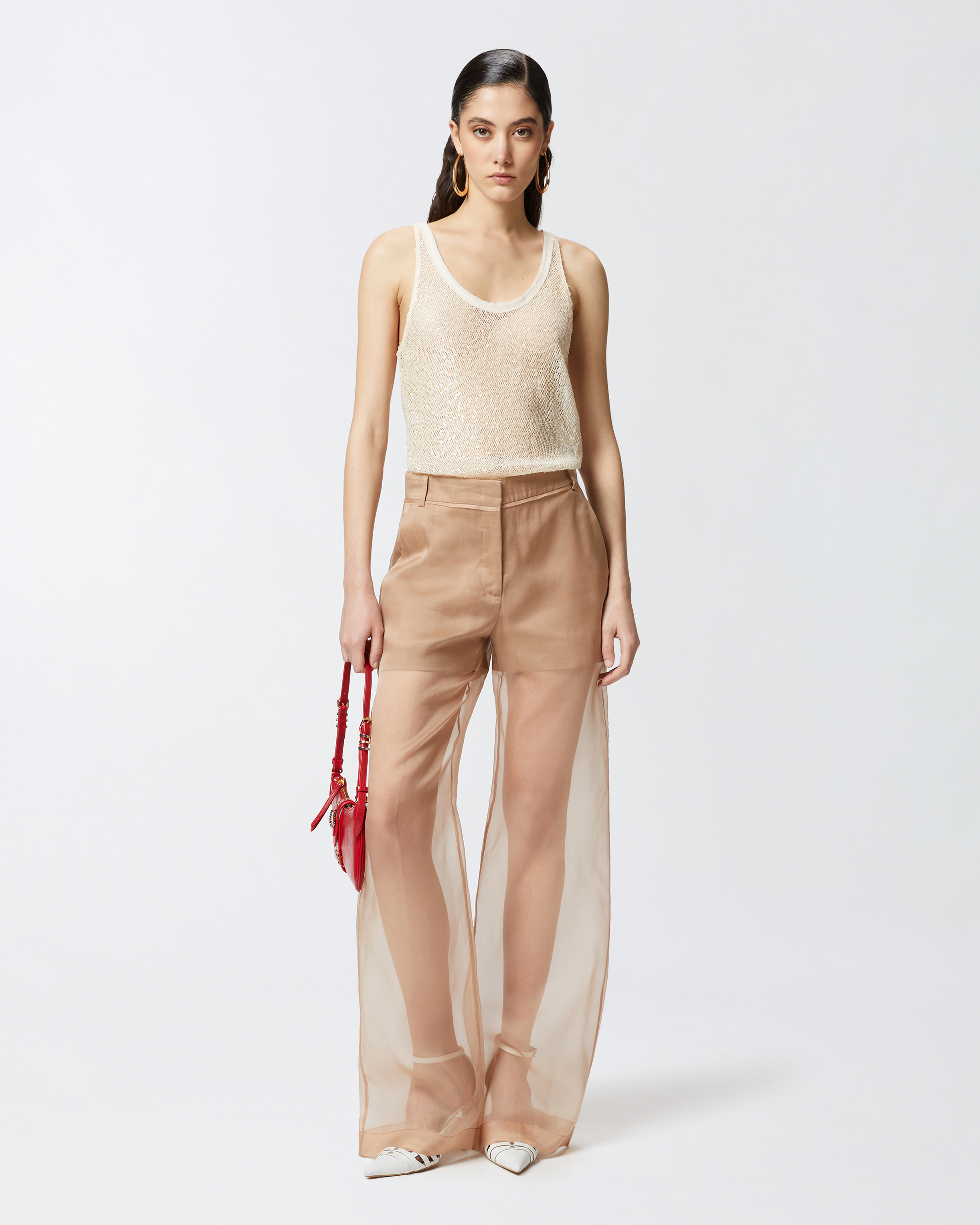 Pinko Beige Top With Textured Surface And Subtle Sheen In Beige G. Maroso