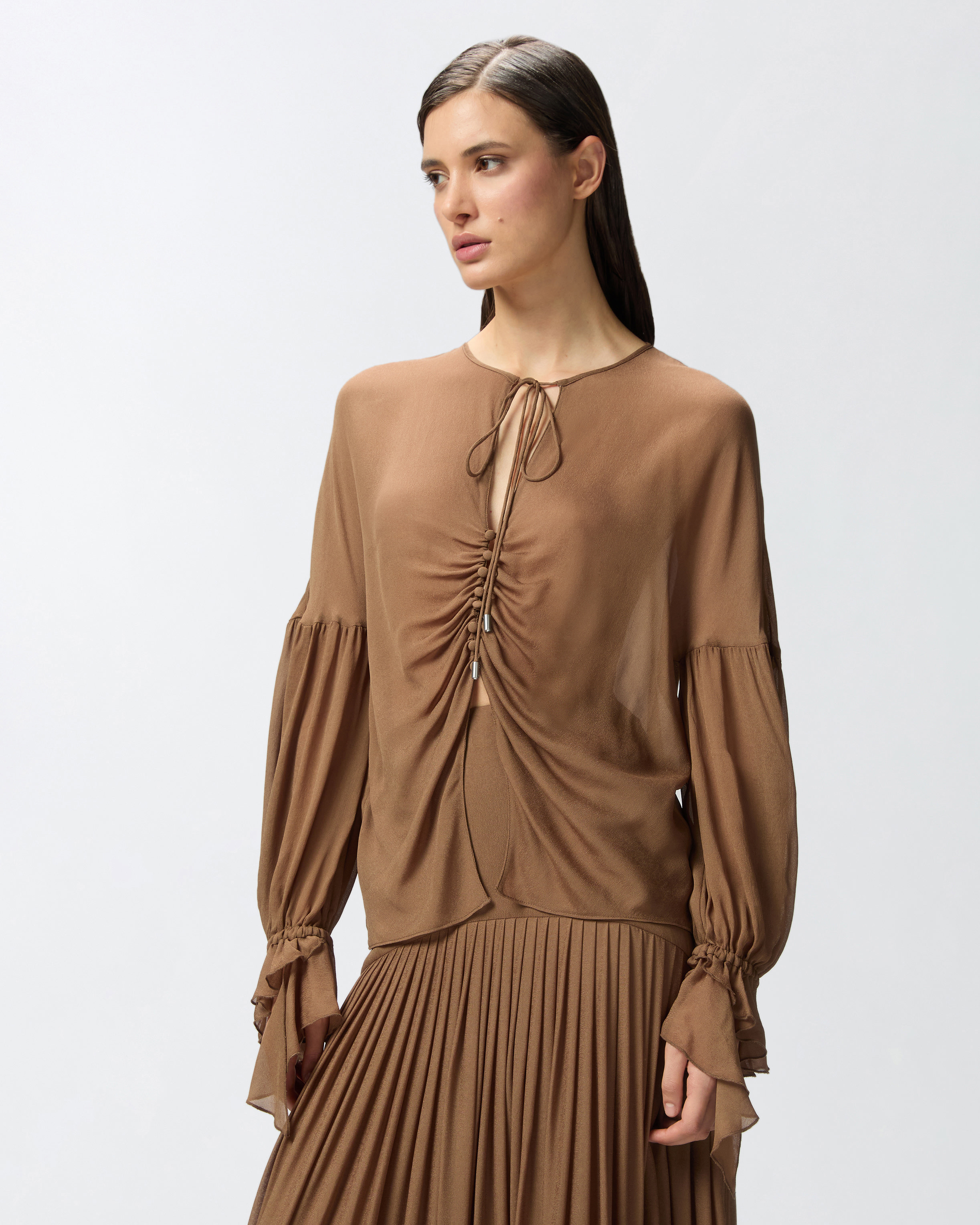 Pinko Flowing Blouse With Gathering And Cuff Ruffles