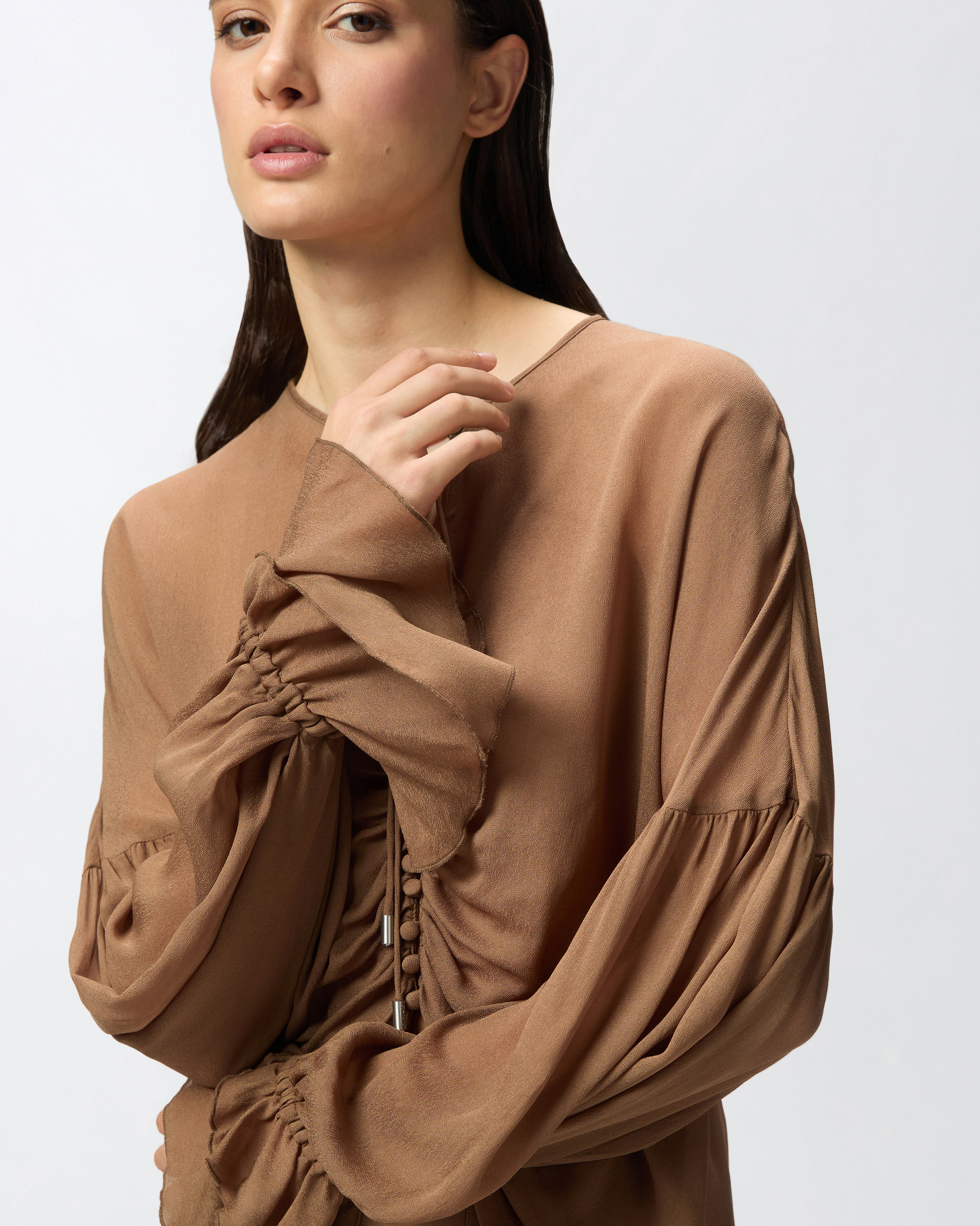 Pinko Flowing Blouse With Gathering And Cuff Ruffles
