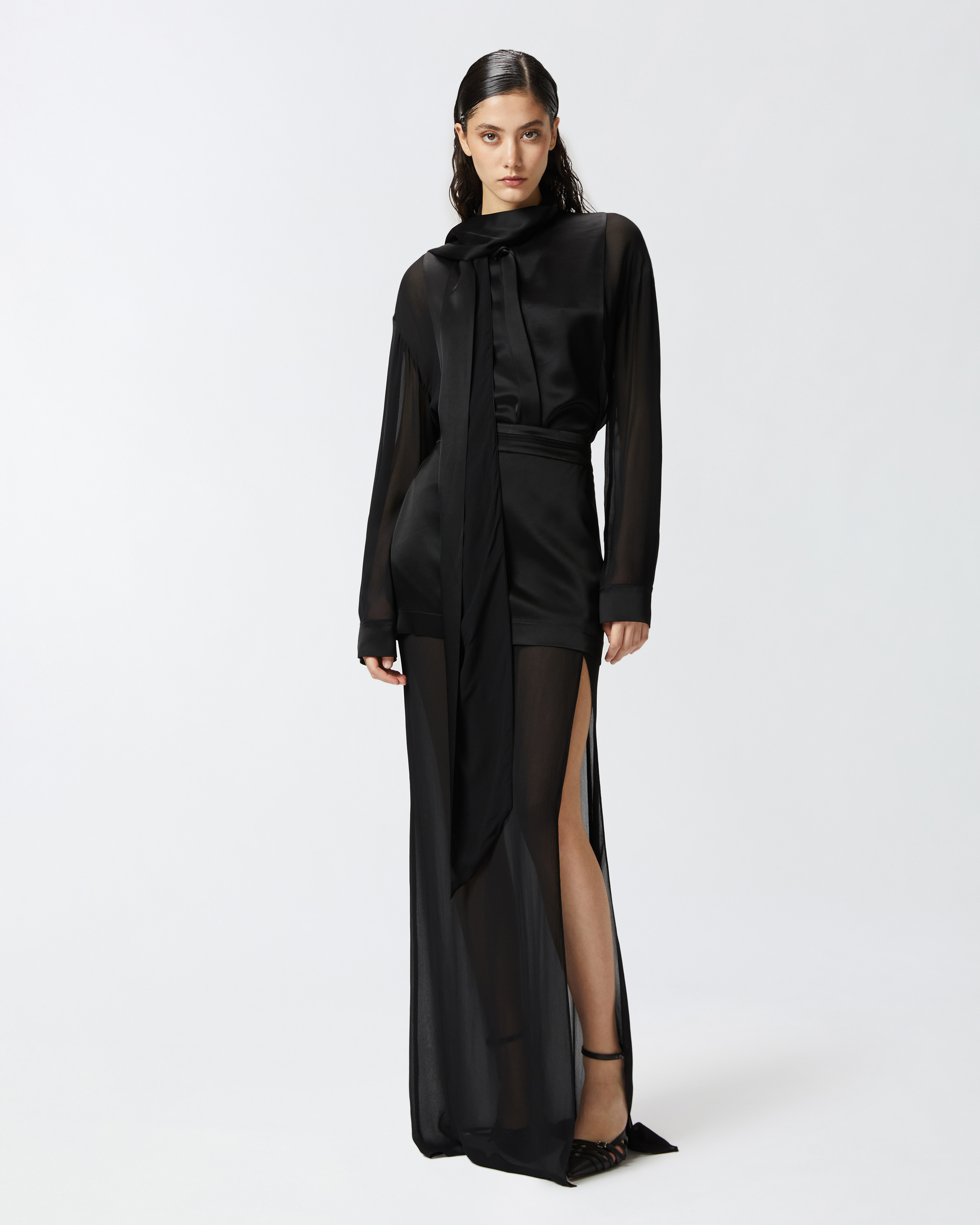 Pinko Flowing Black Viscose Shirt With Classic Collar In Limo Black