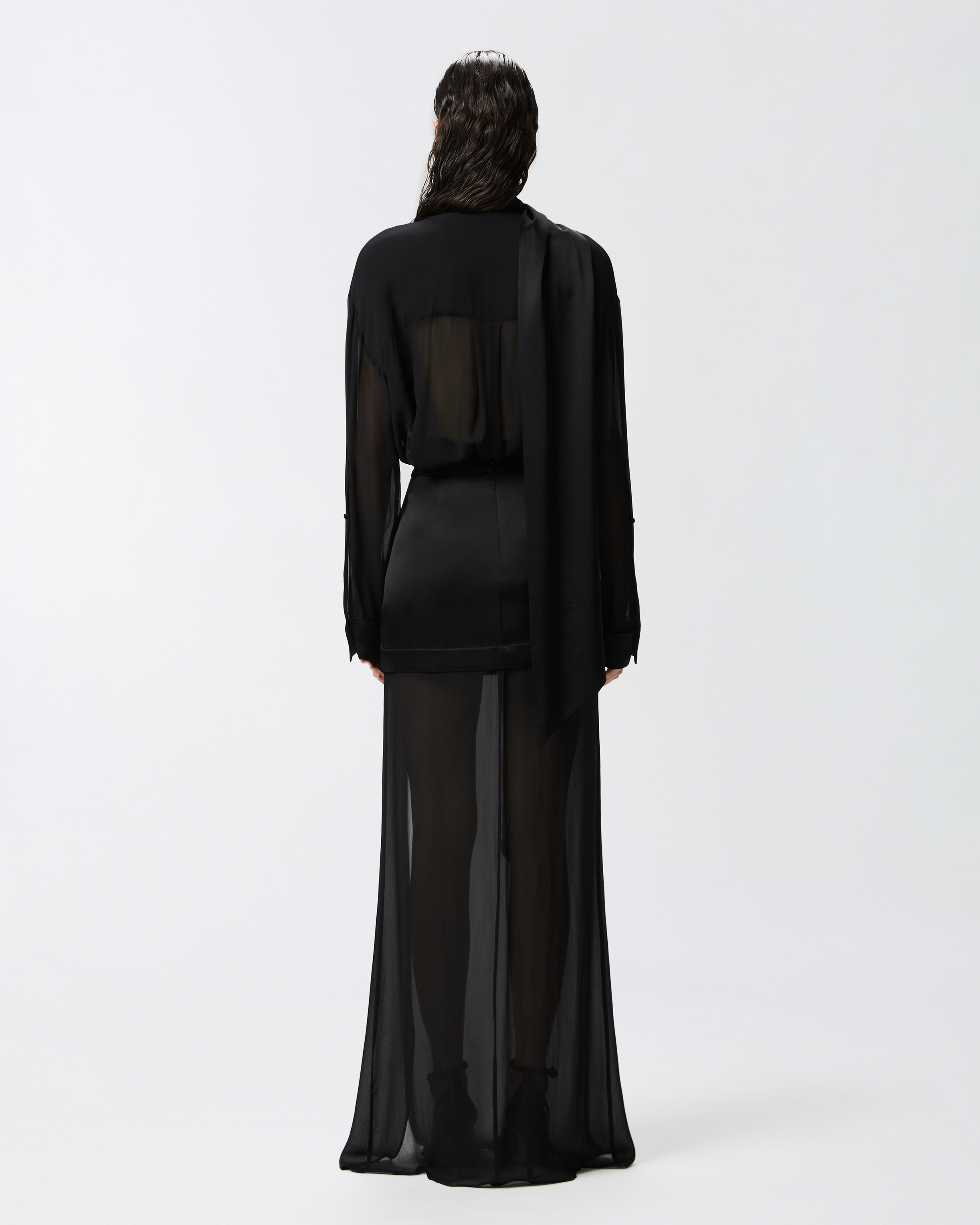 Pinko Flowing Black Viscose Shirt With Classic Collar In Limo Black