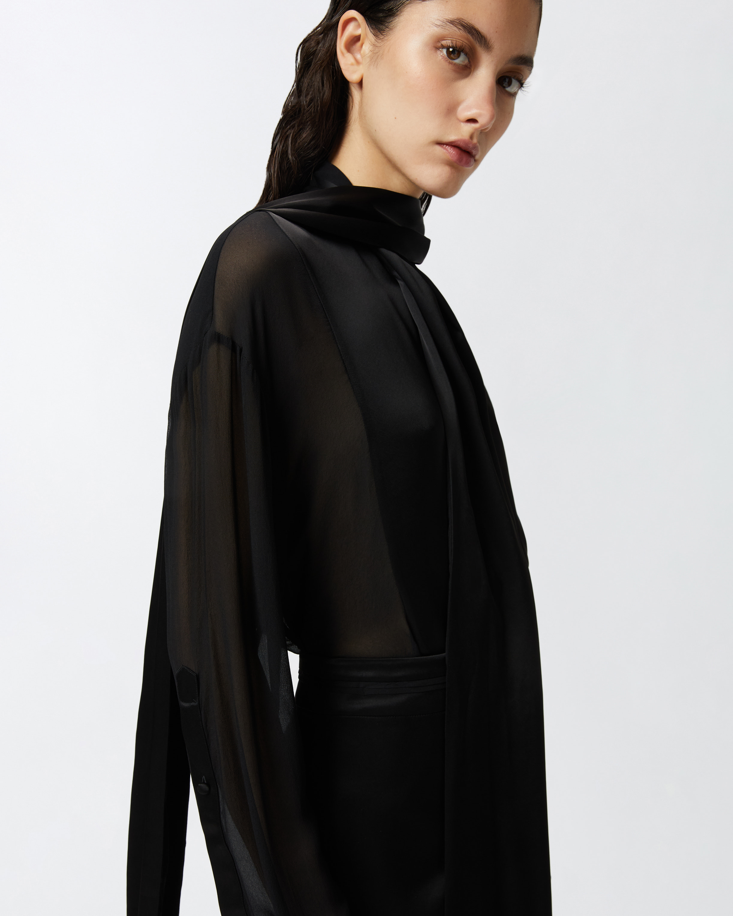 Pinko Flowing Black Viscose Shirt With Classic Collar In Limo Black