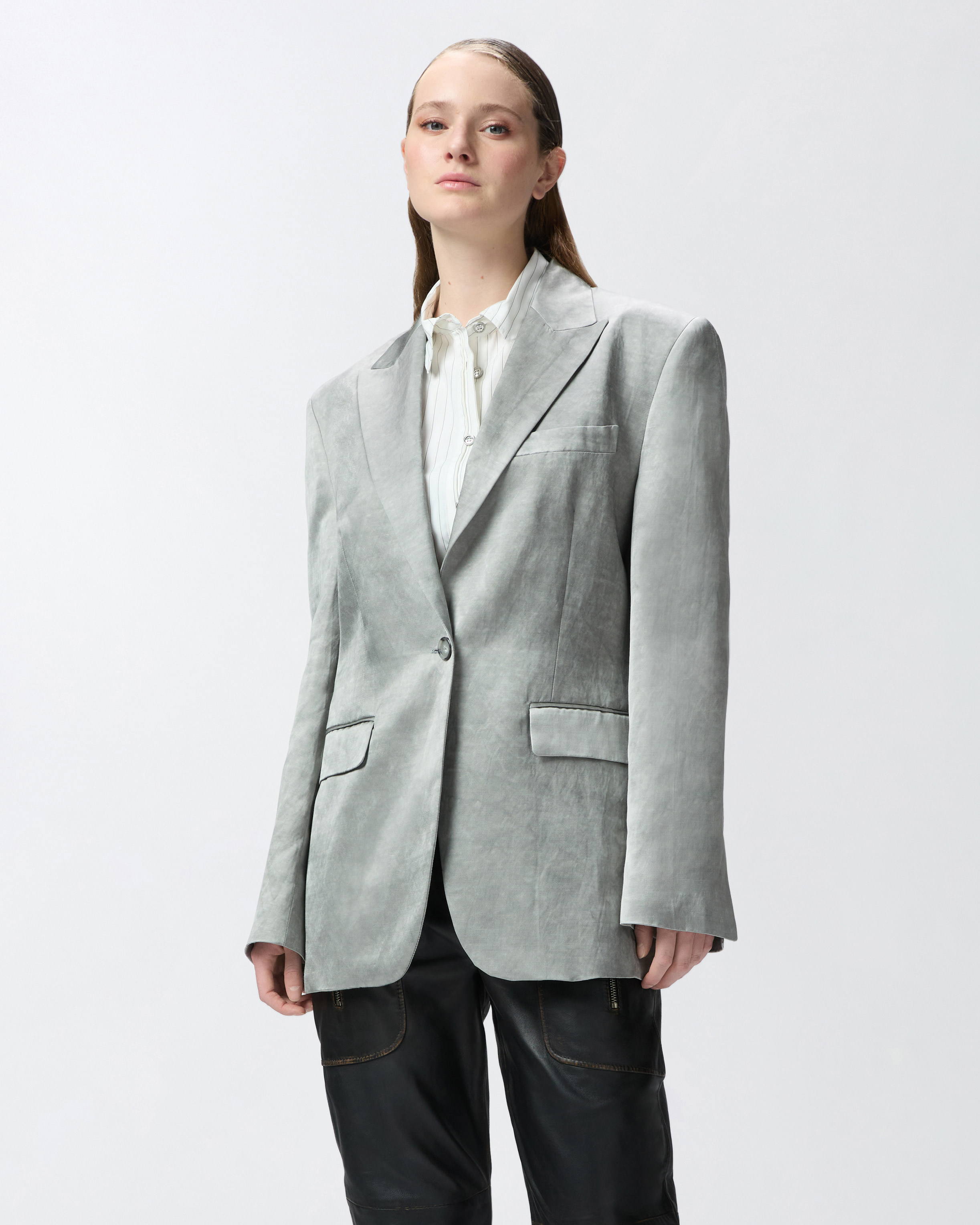 Pinko Single-breasted Slub Satin Blazer In Wild Dove Grey.
