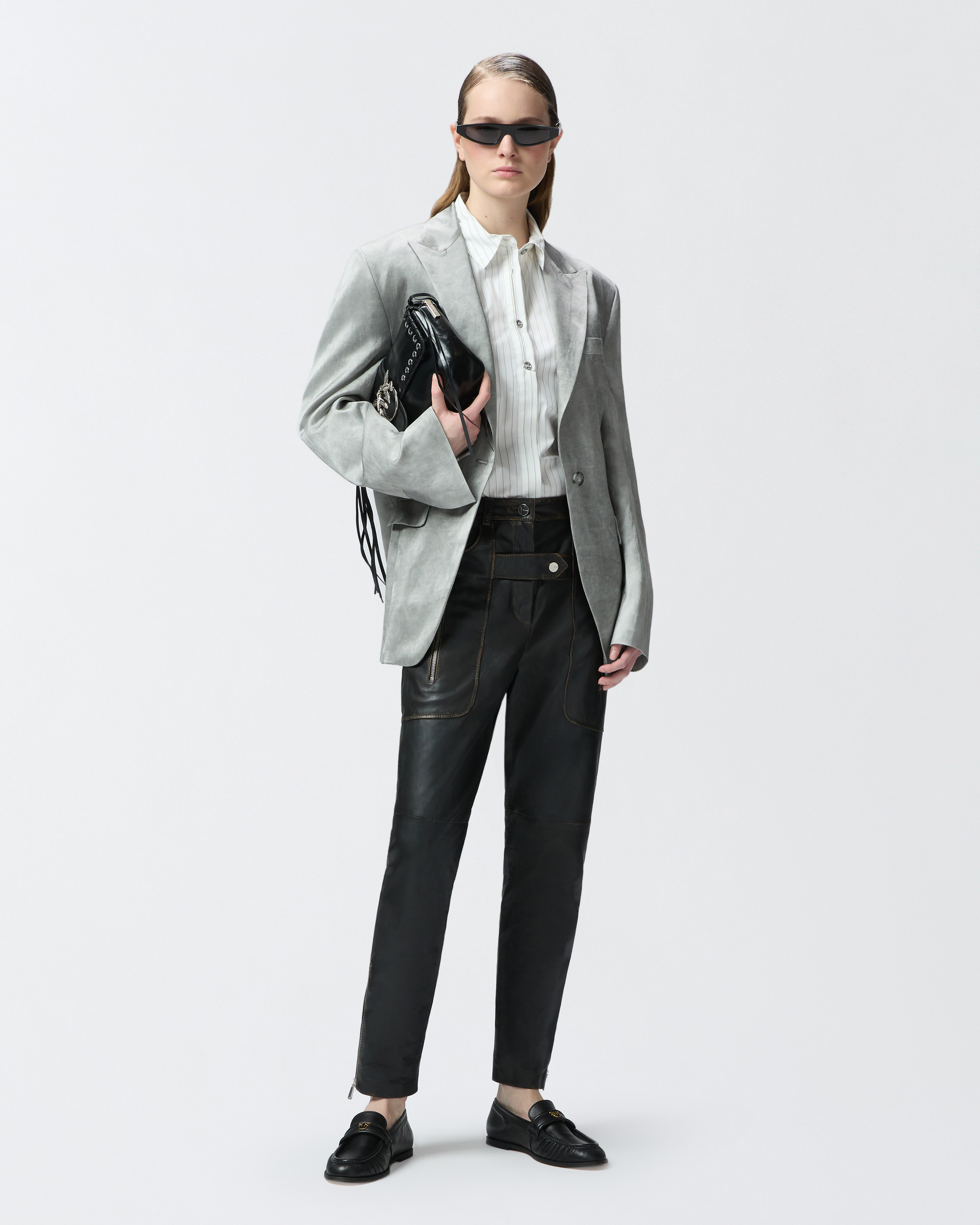 Pinko Single-breasted Slub Satin Blazer In Wild Dove Grey.