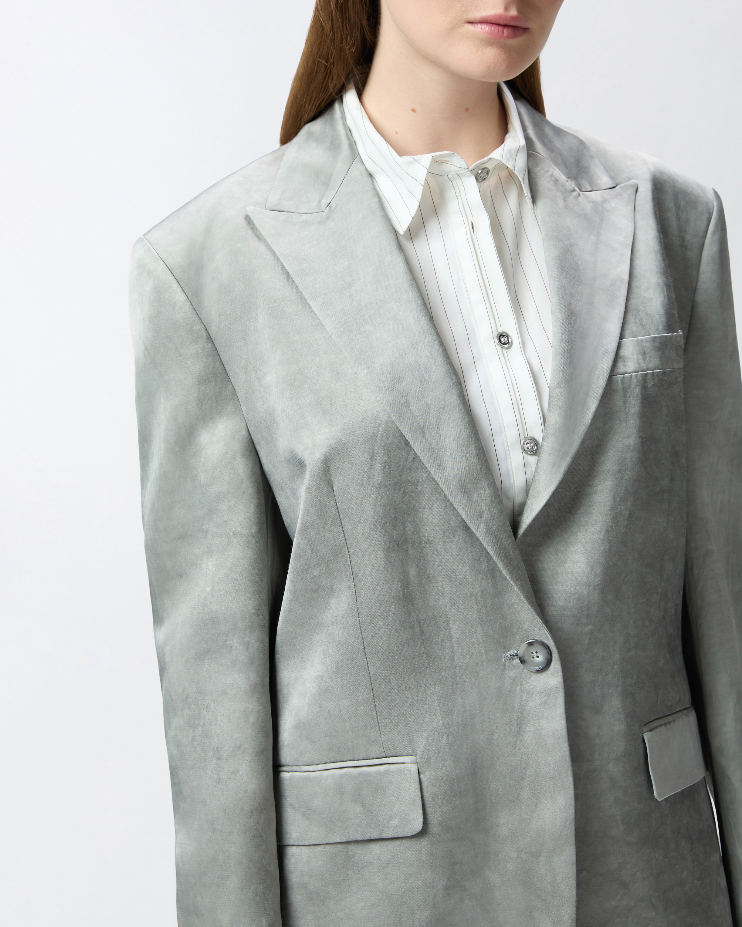 Pinko Single-breasted Slub Satin Blazer In Wild Dove Grey.