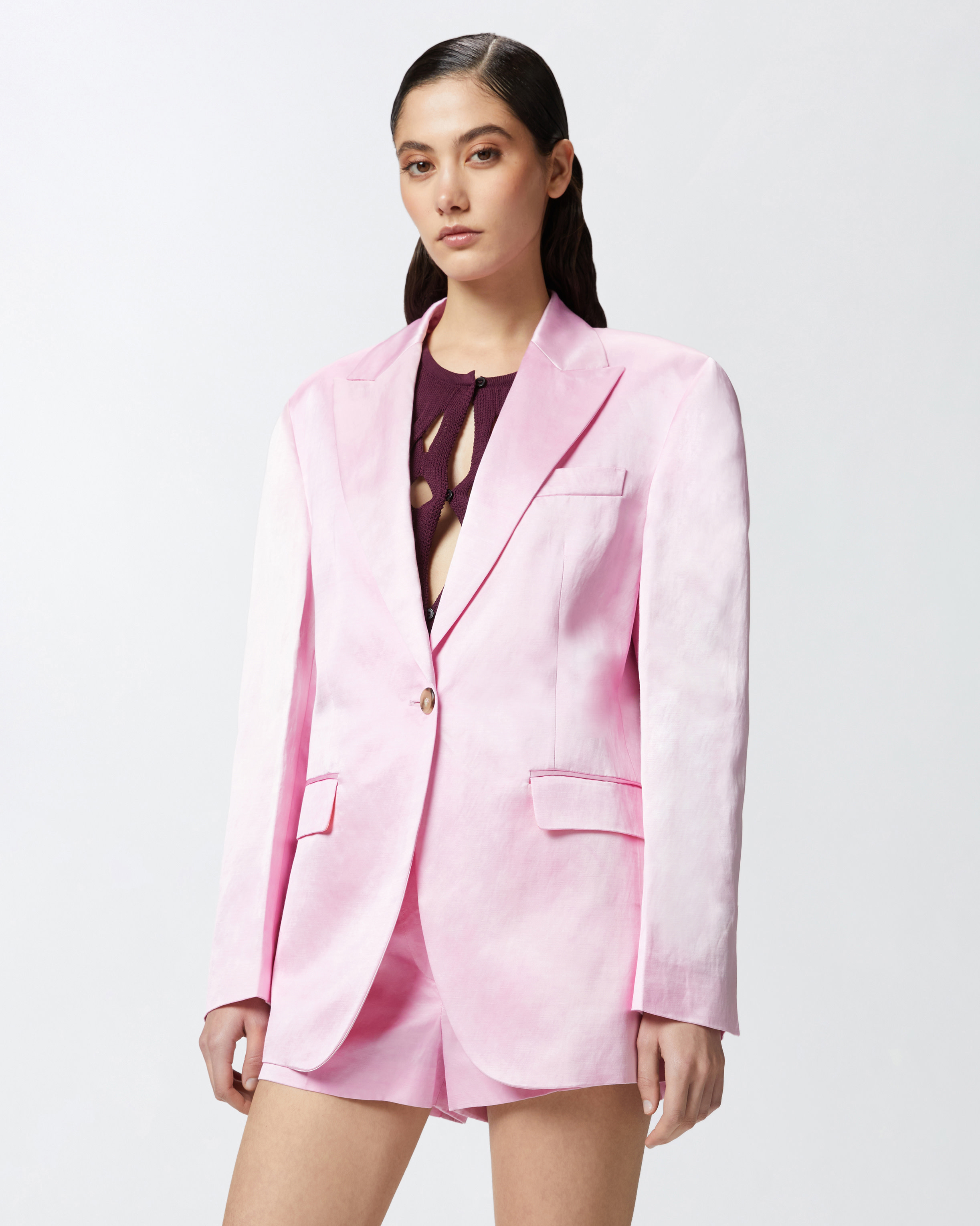 Pinko Single-breasted Slub Satin Blazer In Mauve Ch. Luna