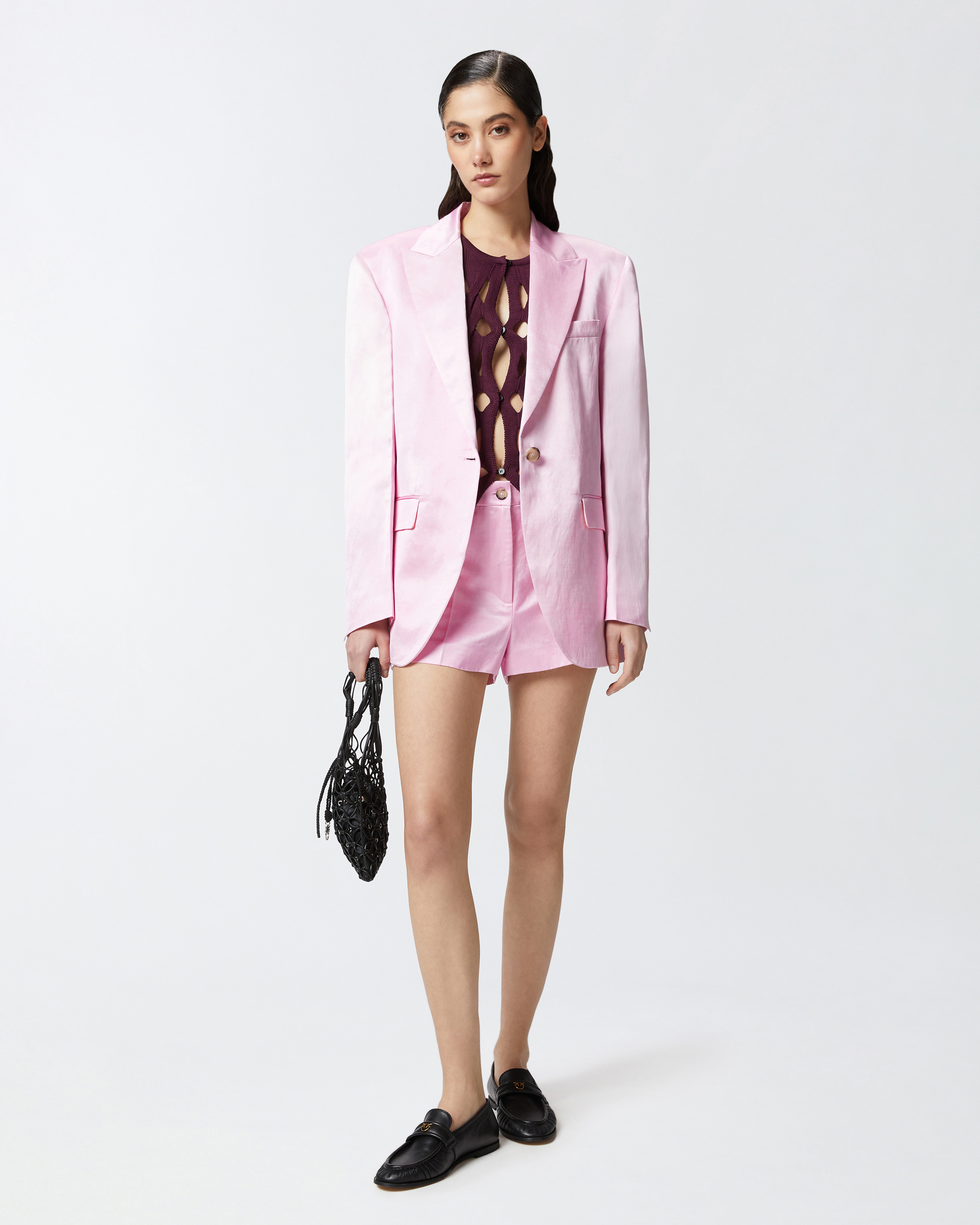 Pinko Single-breasted Slub Satin Blazer In Mauve Ch. Luna
