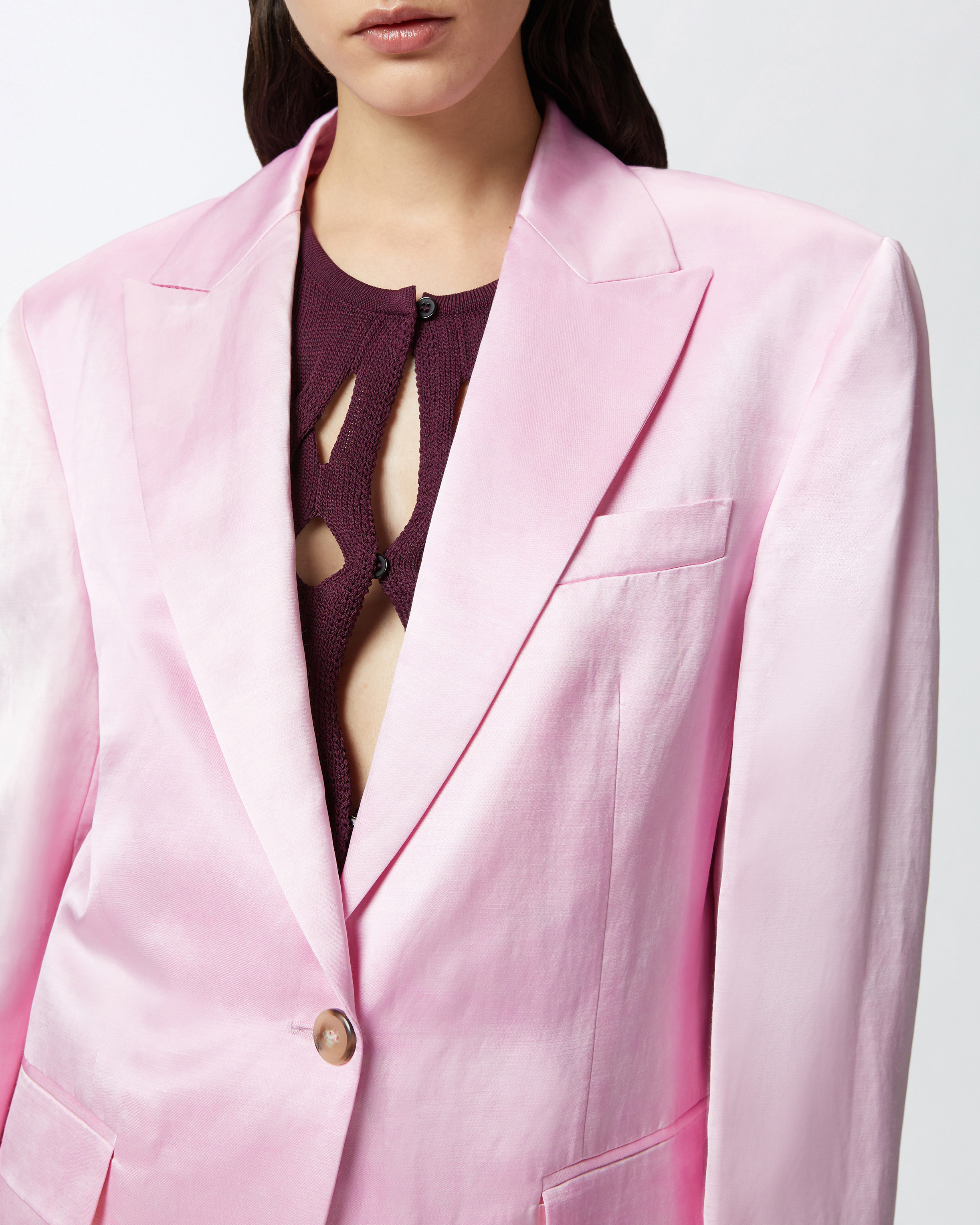 Pinko Single-breasted Slub Satin Blazer In Mauve Ch. Luna