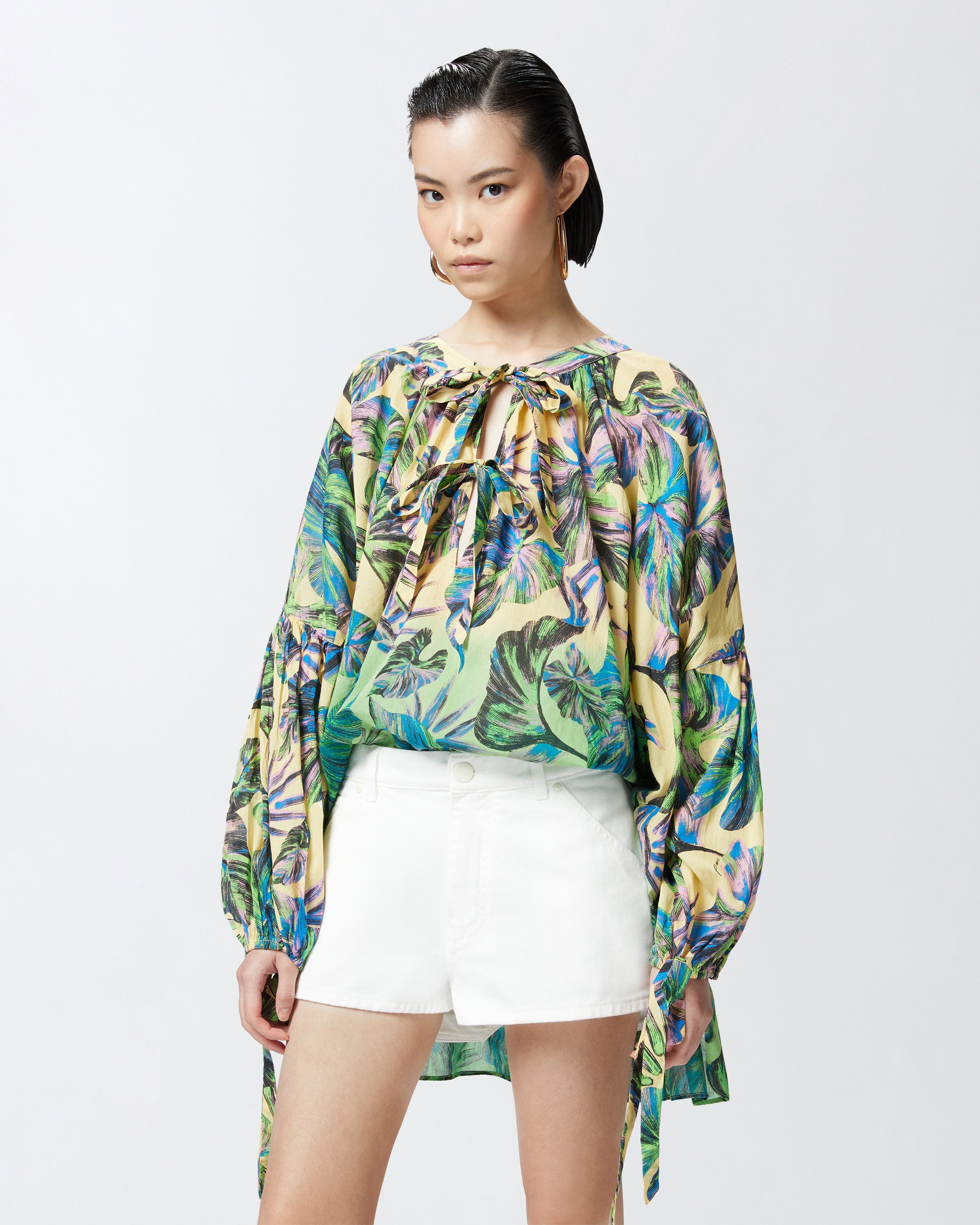 Pinko Leaf-print Blouse In Multi. Yellow/pink