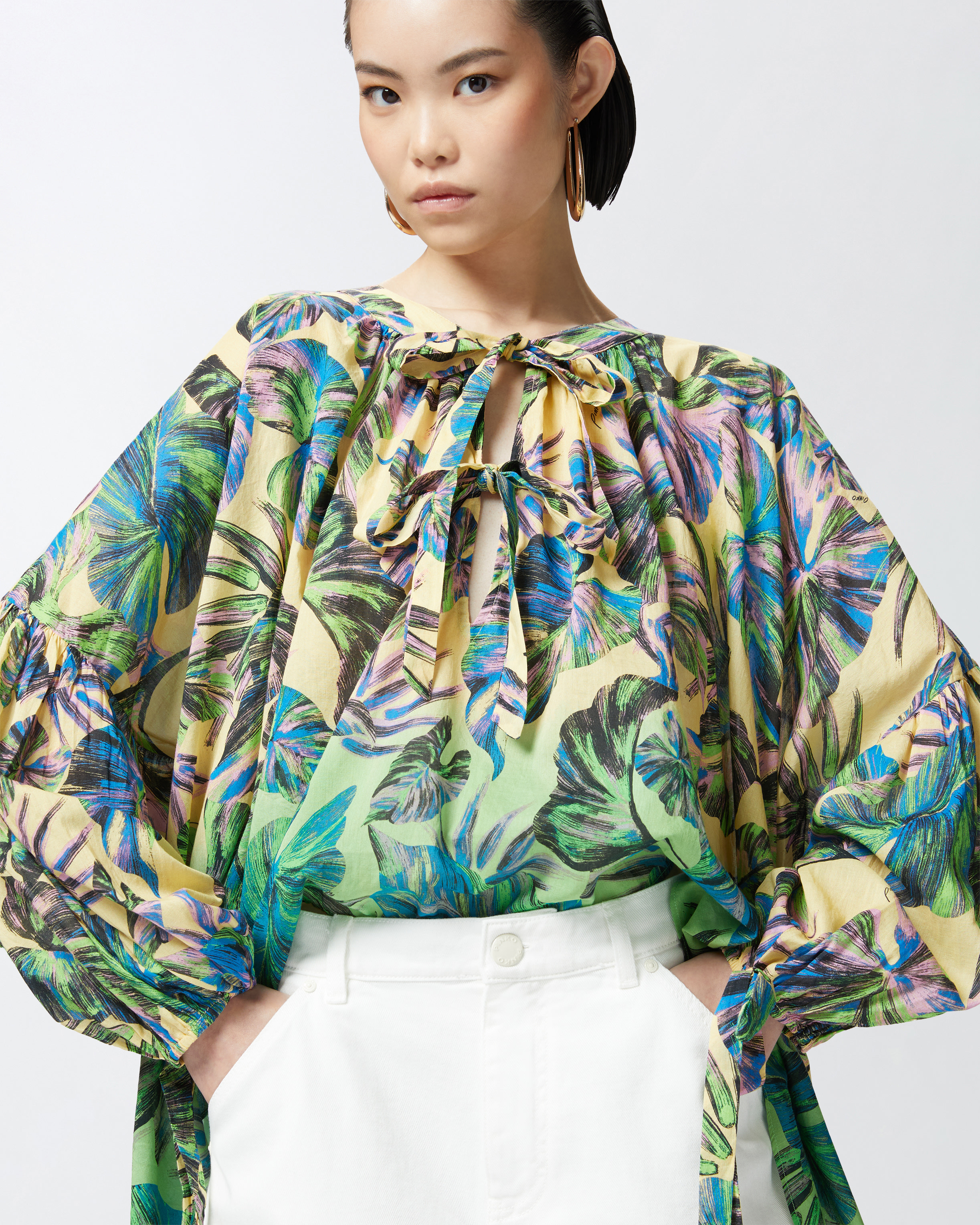 Pinko Leaf-print Blouse In Multi. Yellow/pink