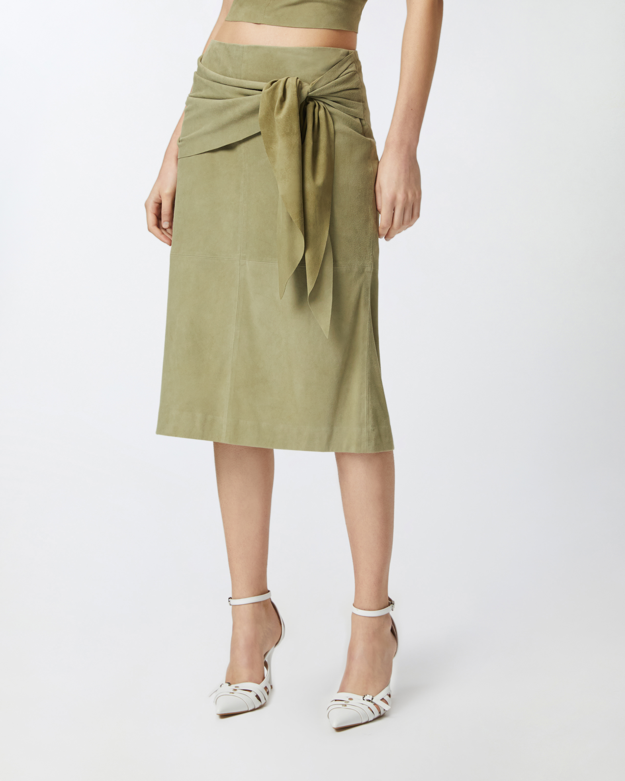 Pinko Leather Midi Skirt In Light Moss Green