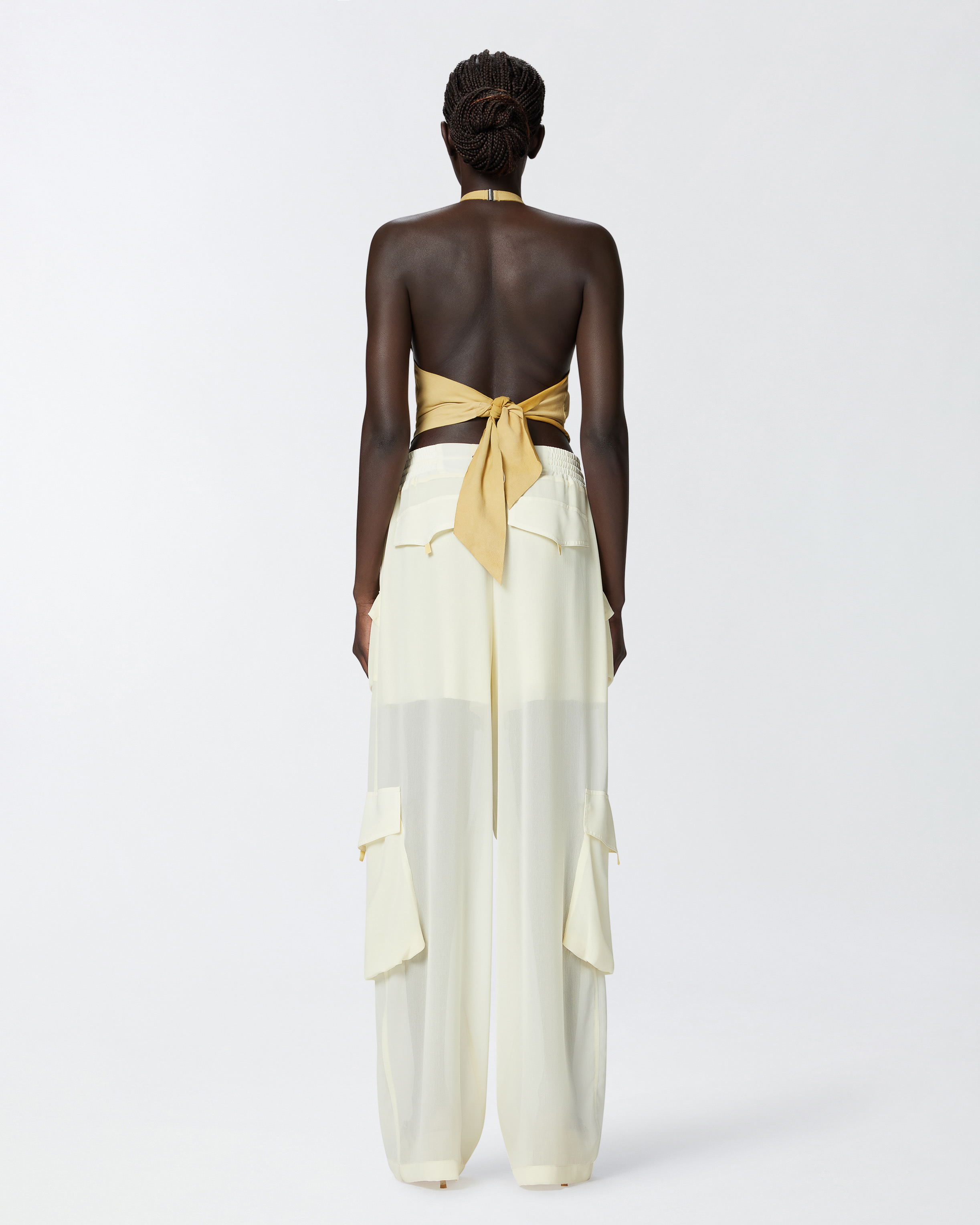 Pinko Suede Halterneck Tie-back Sleeveless Top In Jaune Canna