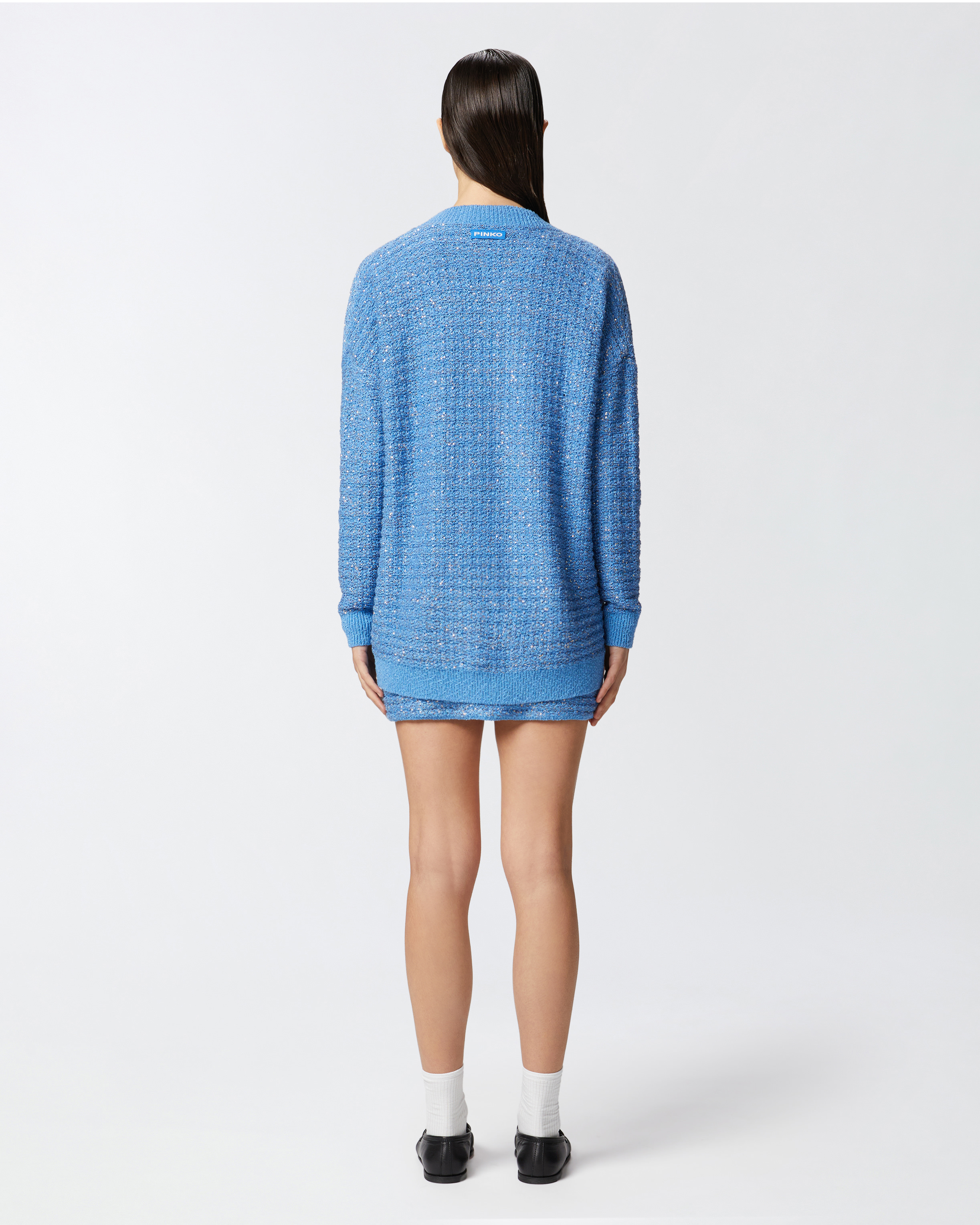 Pinko Metallic Mat Cardigan With Sequins In Bleu Amparo