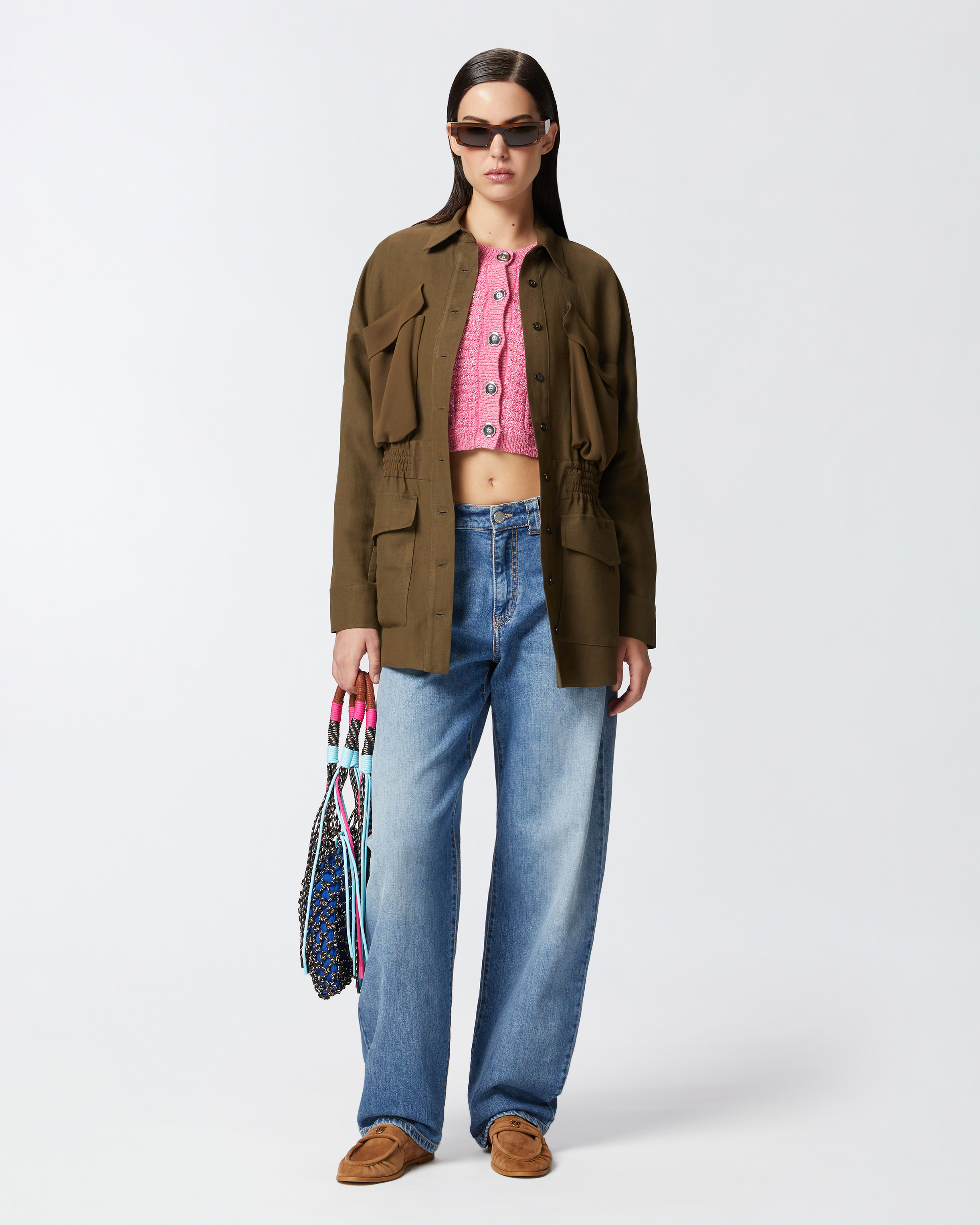 Pinko Short Jacket With Sequins And Breast Pockets In Convolvulus Pink