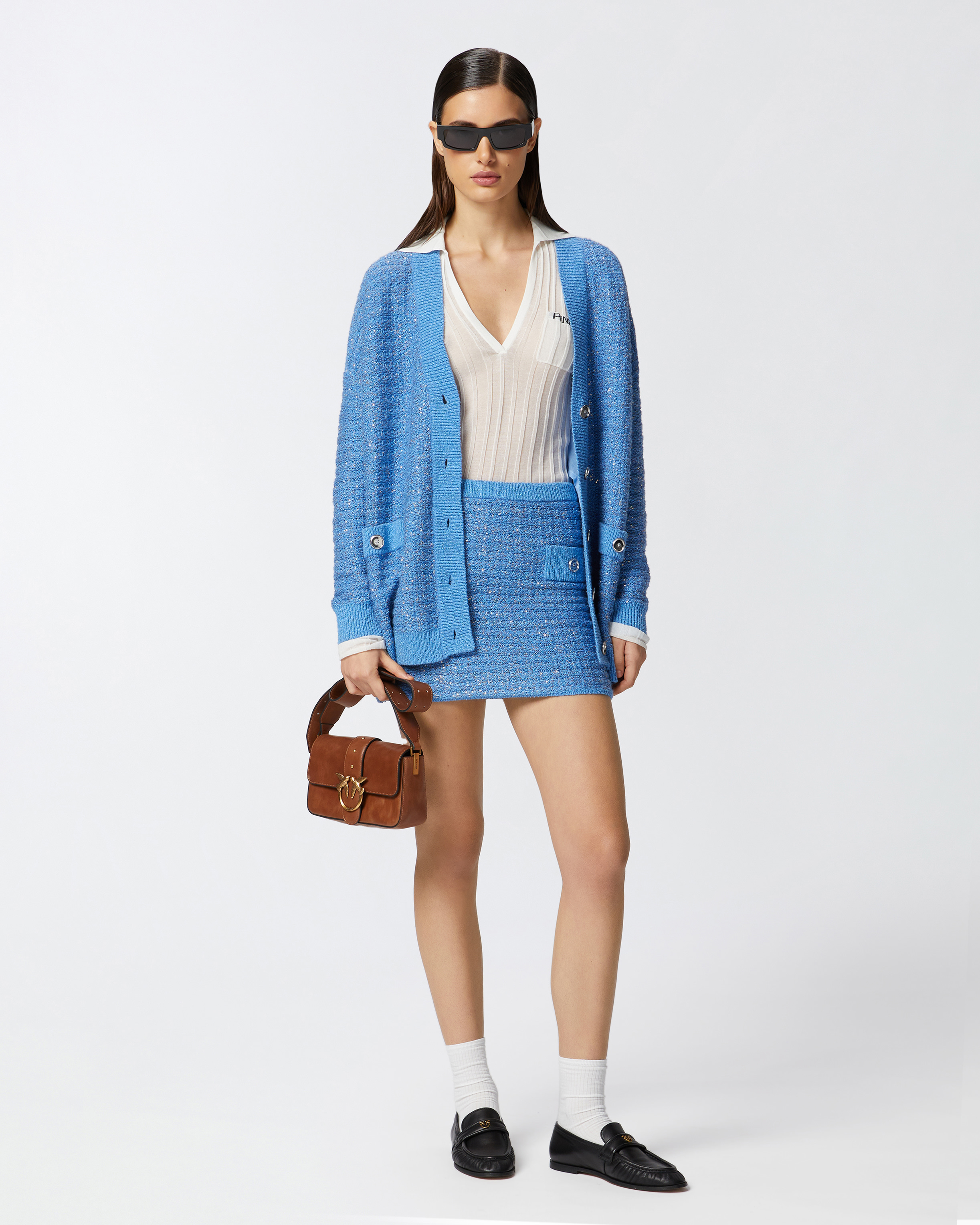 Pinko Sequined Mat Miniskirt In Bleu Amparo