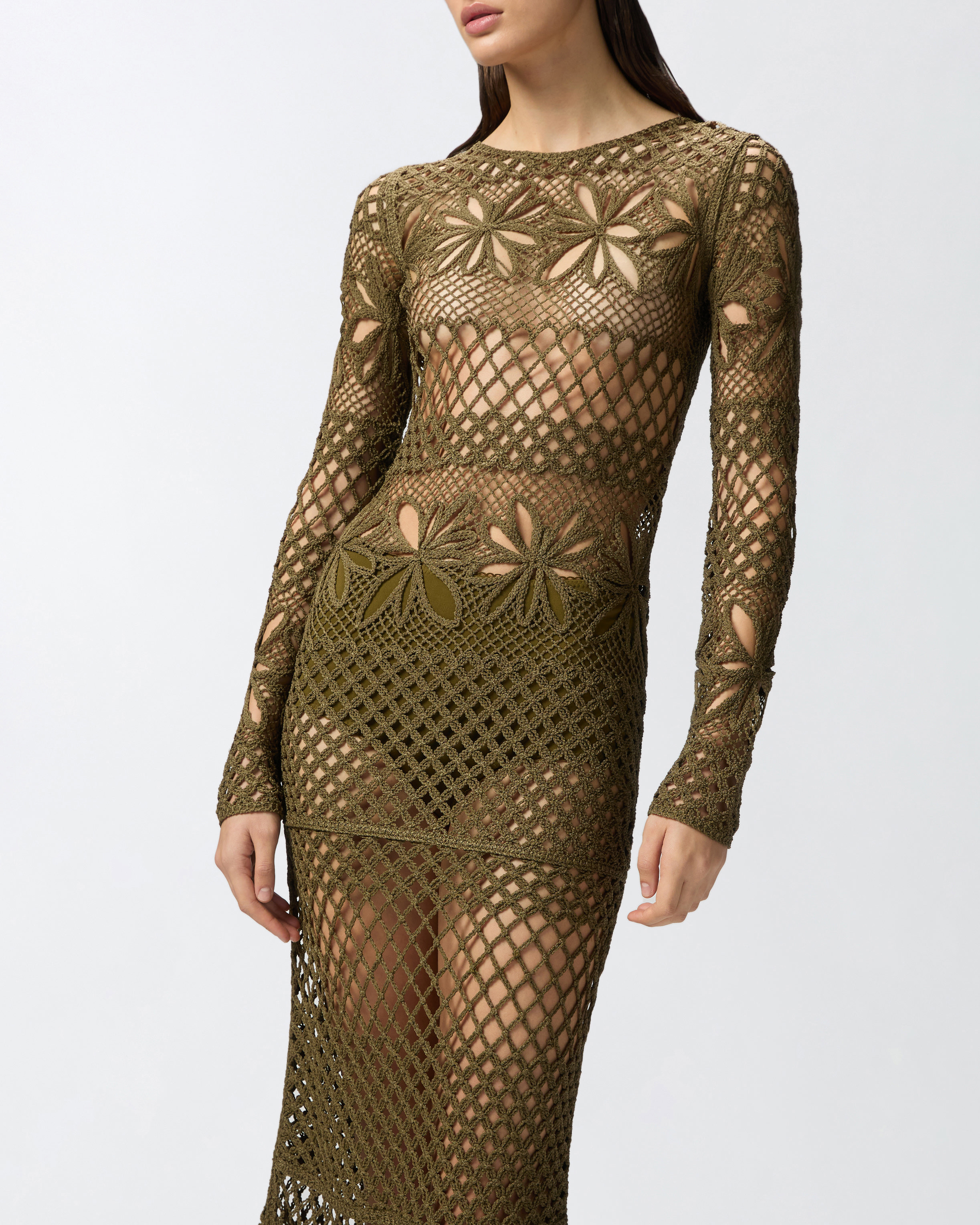 ワンピース PINKO Woman Dress Olive 104731A2FF X26 Long openwork crochet dress PINKO → Shop Online