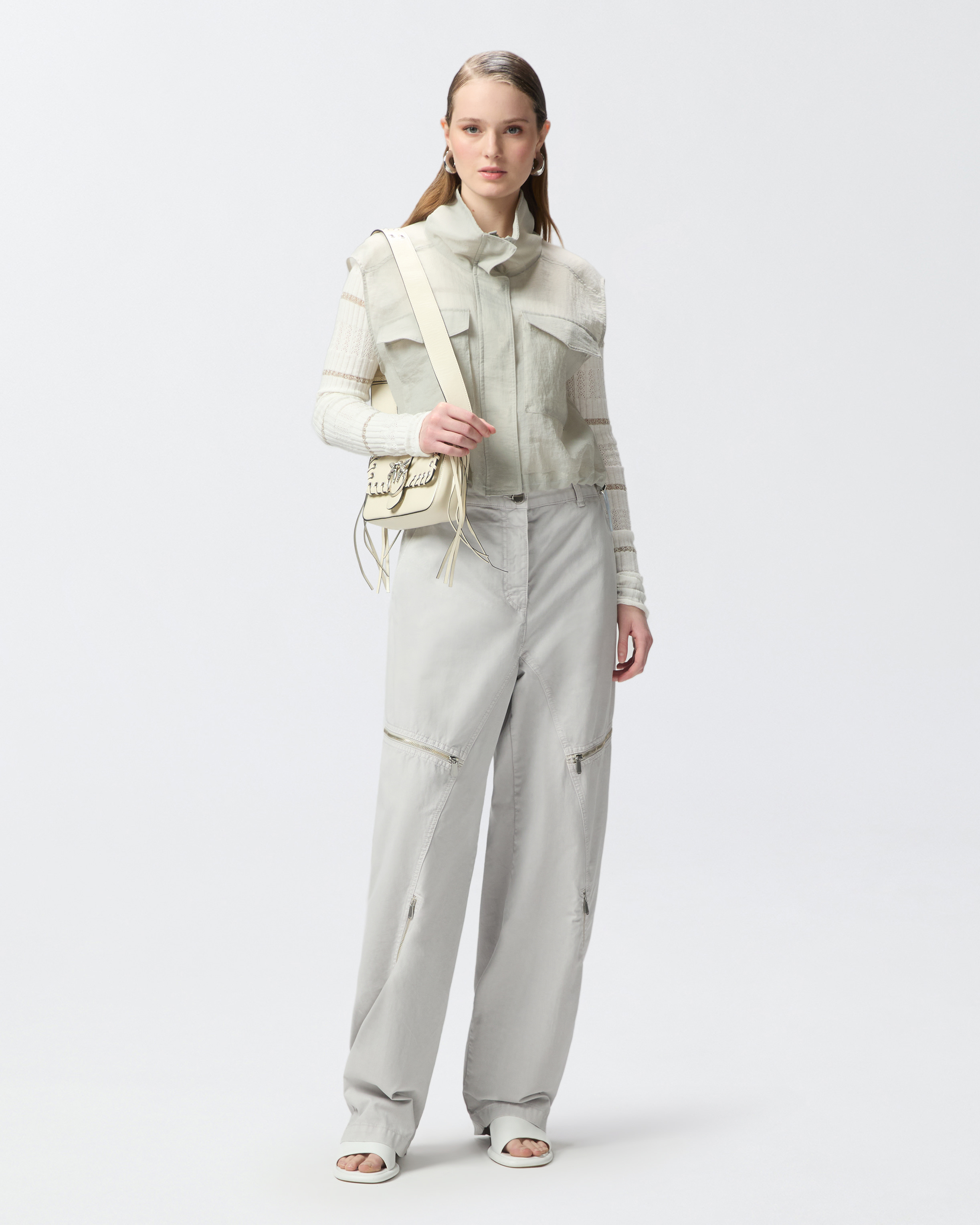 Pinko Ribbed Sweater With Metallic Stripes In Blanc-blanche-neige