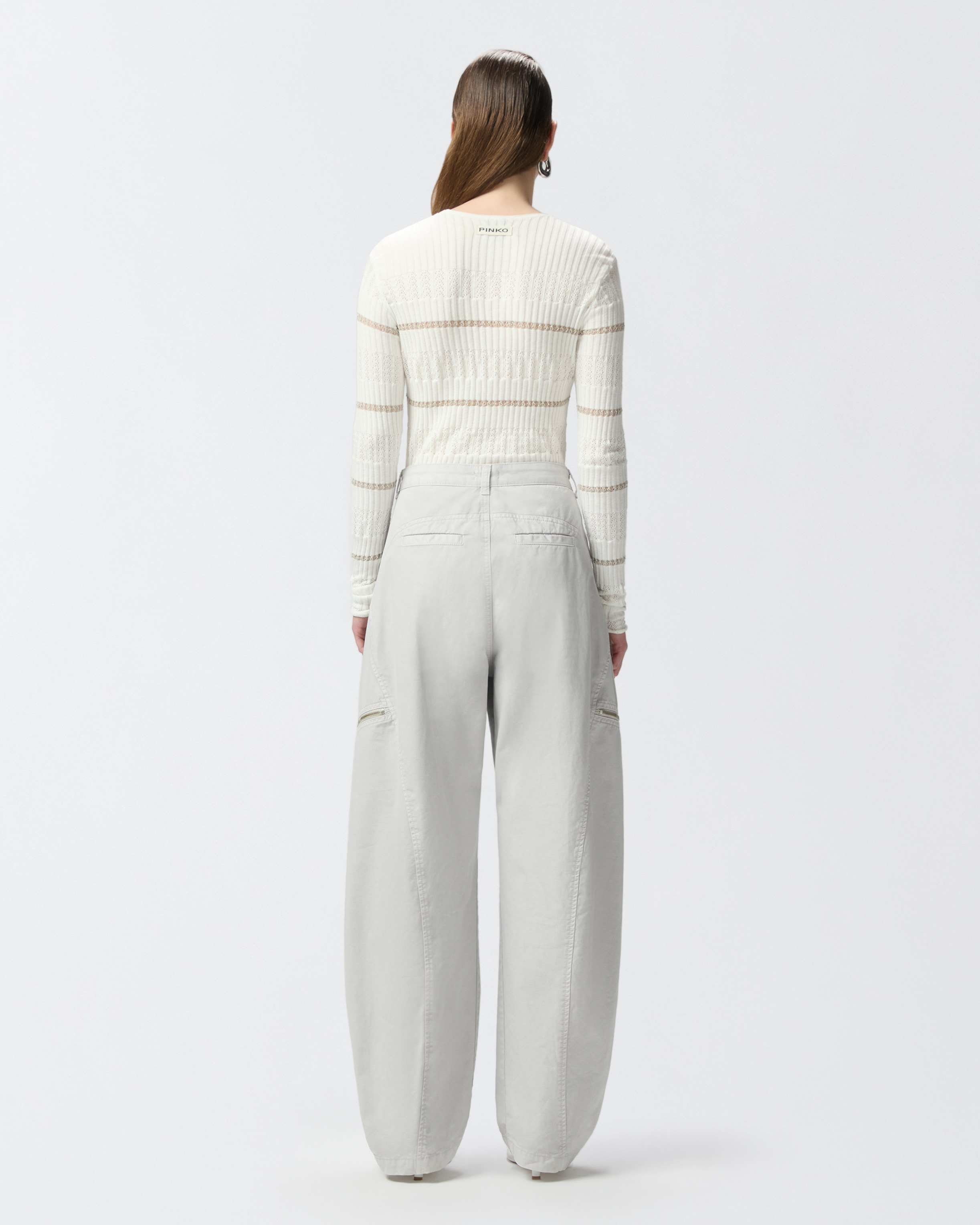 Pinko Ribbed Sweater With Metallic Stripes In Blanc-blanche-neige