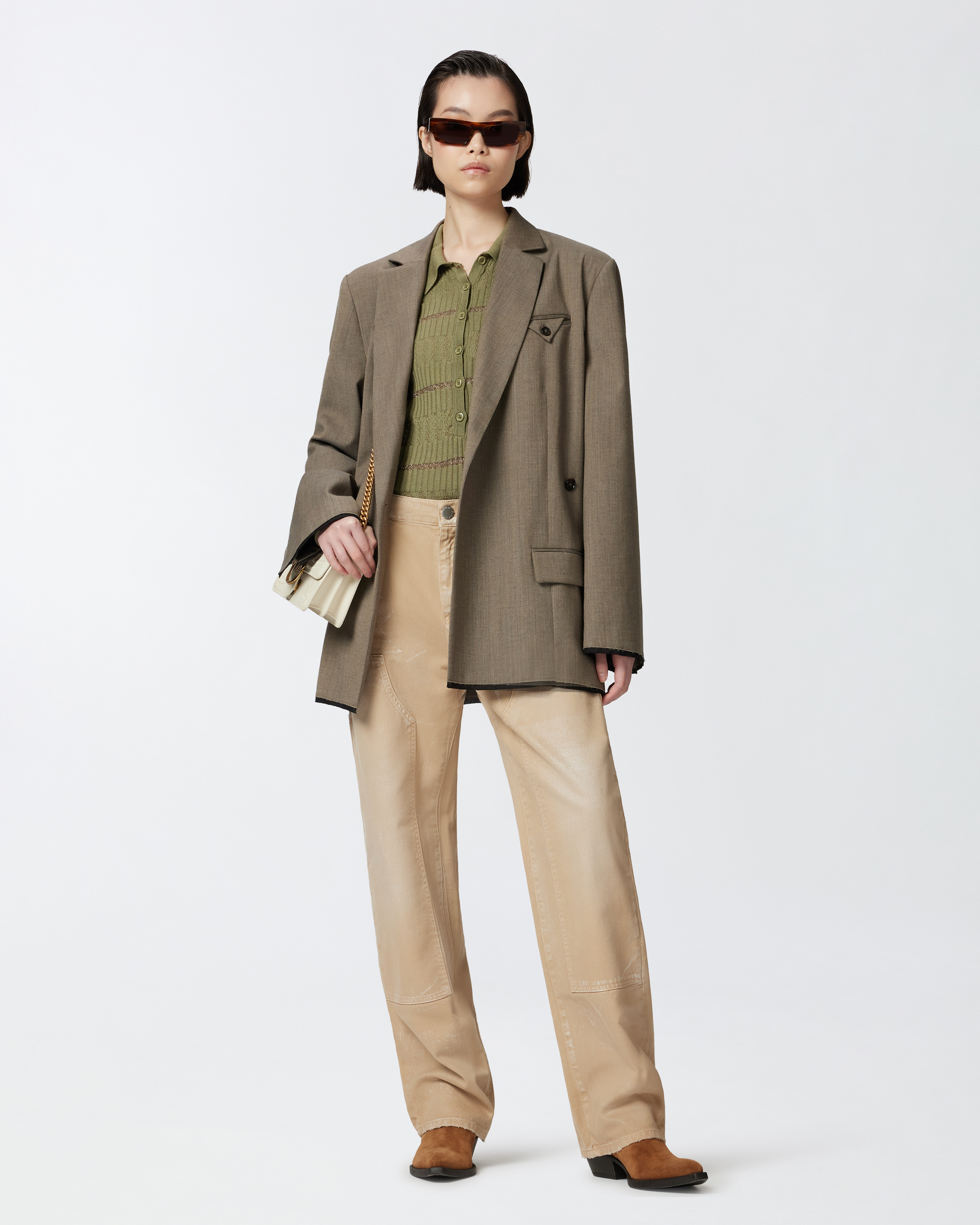 Pinko Long-sleeved Polo Shirt With Metallic Stripe In Lichen Green