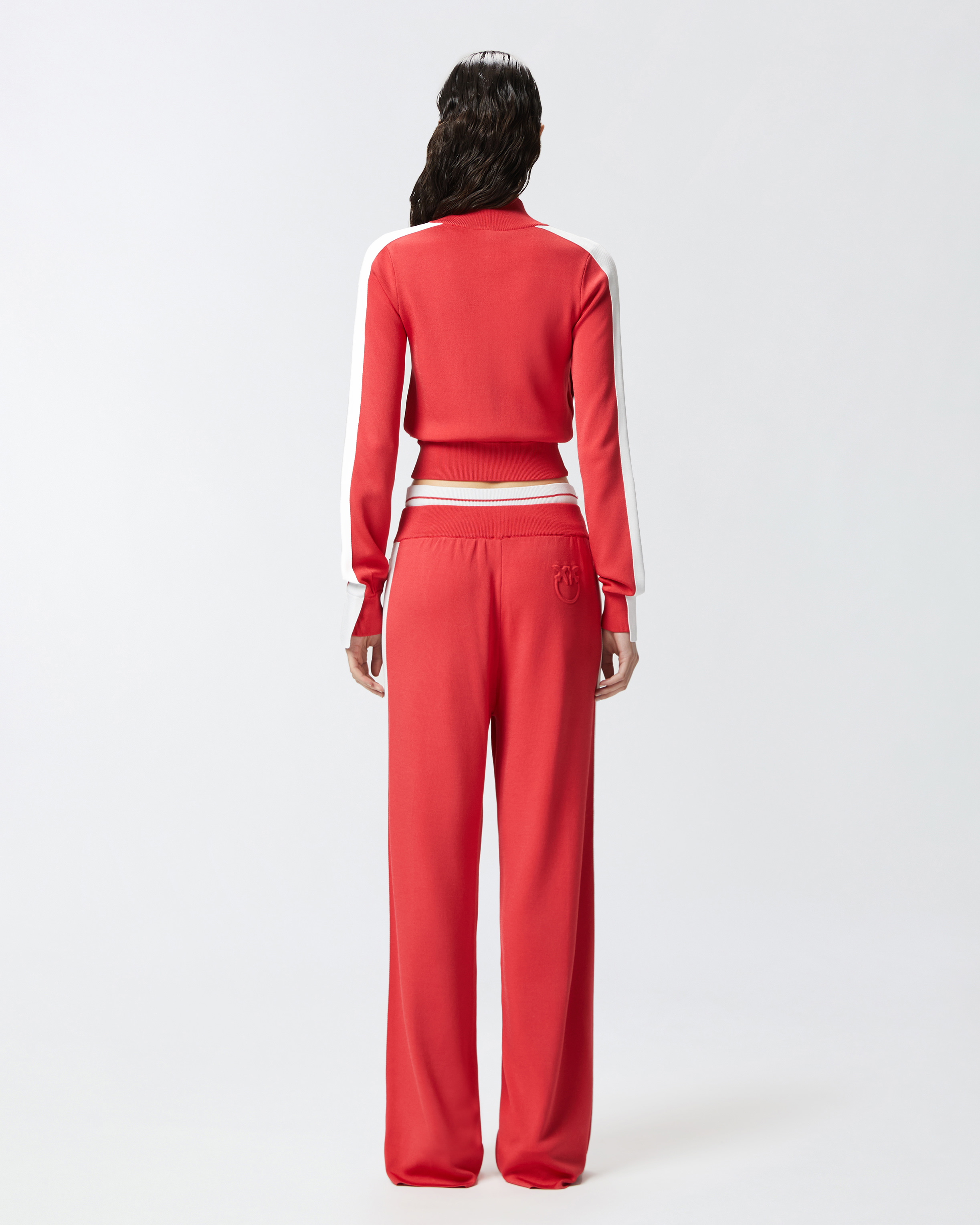 Pinko Cropped Sweatshirt In Technical Fabric In Red/white