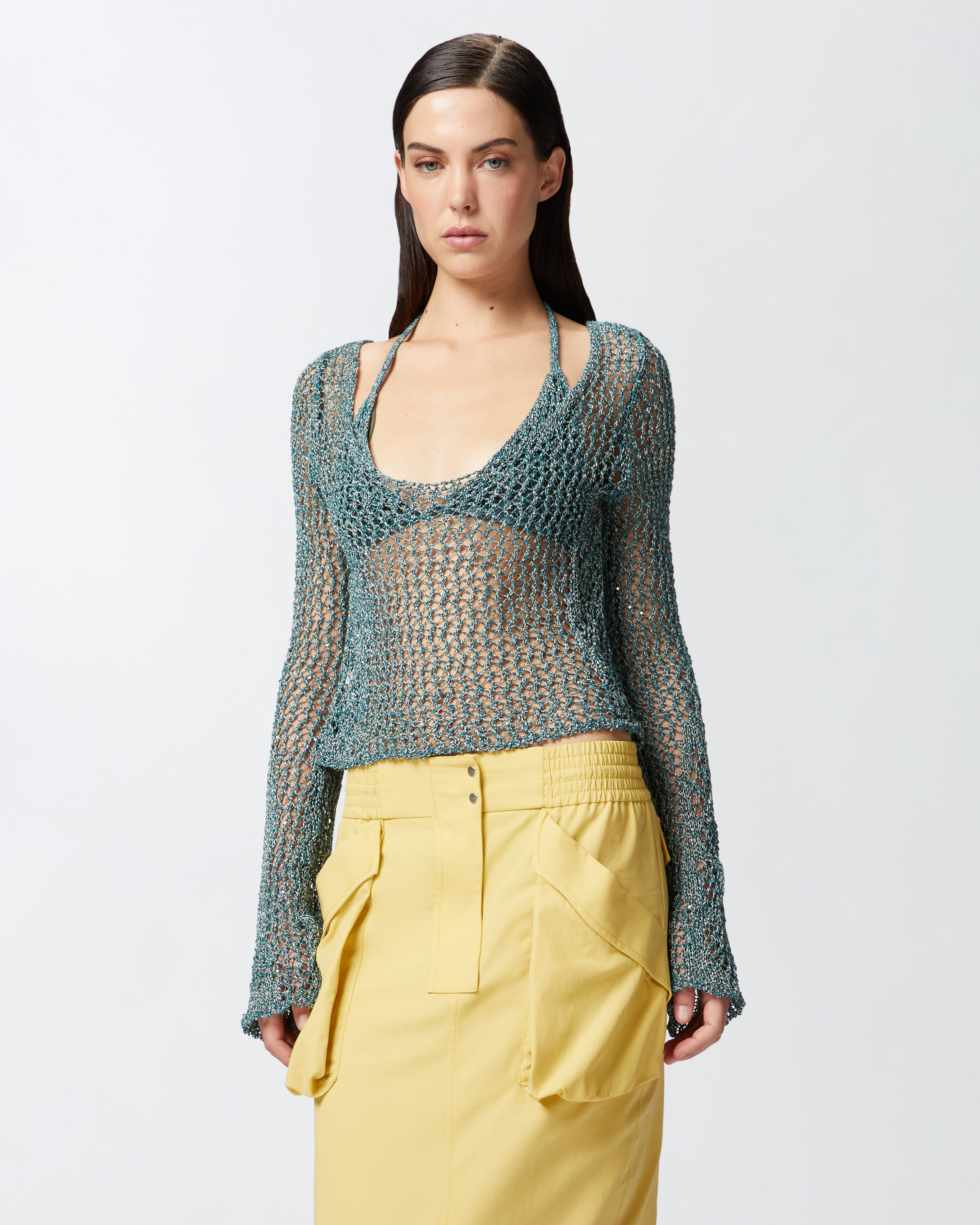 Pinko Pull En Maille Filet Avec Bikini In Mult. Verde/bianco