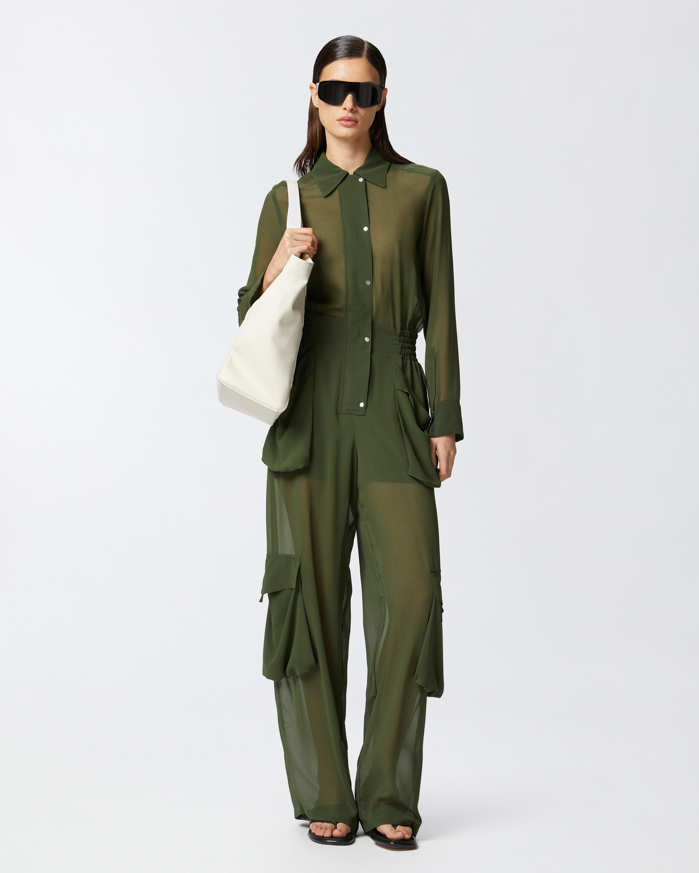 【PORTA】CARGO JUMP SUIT / 追跡付 Zip-up cargo jumpsuit gray blue - Comptoir des Cotonniers