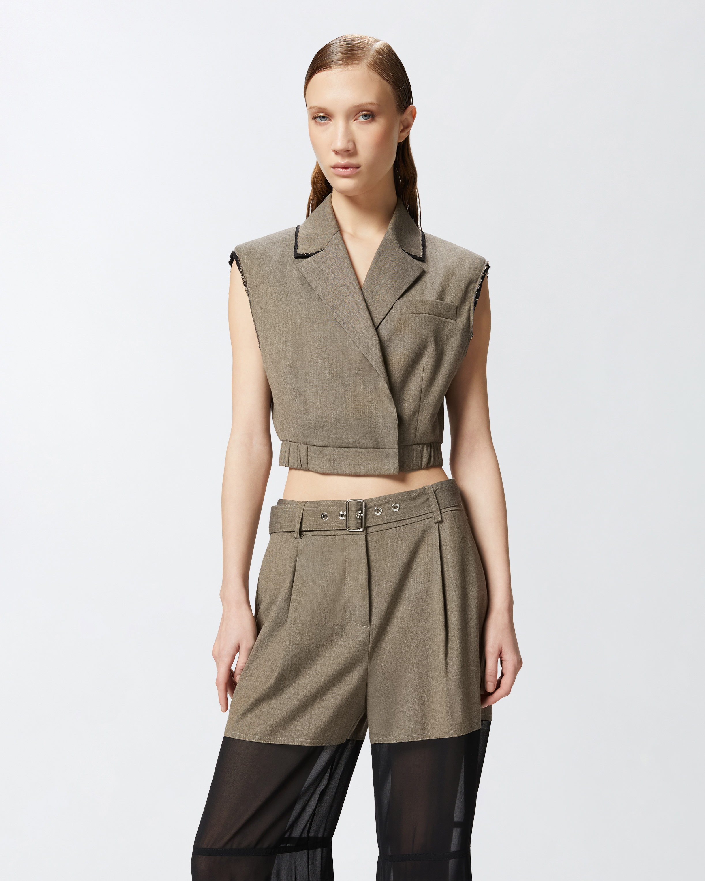 Pinko Short Vest With Lapels And Elastic In Marron Basané