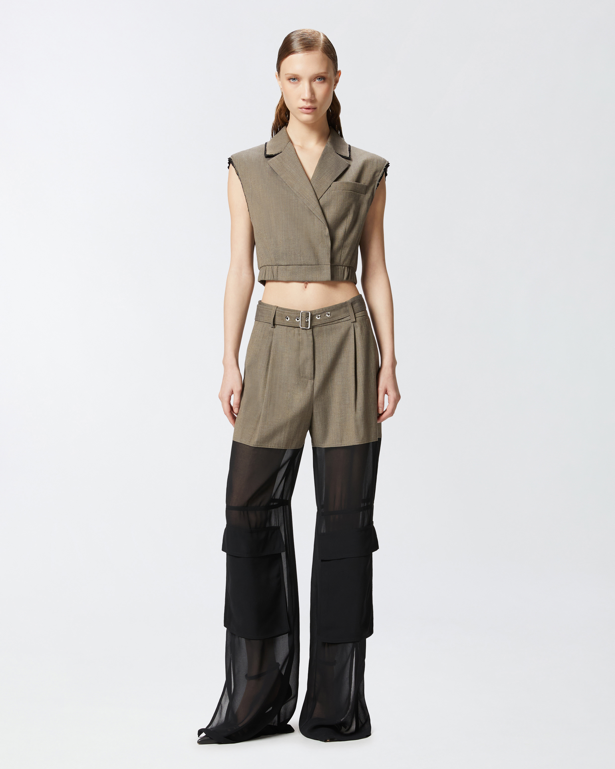 Pinko Short Vest With Lapels And Elastic In Marron Basané