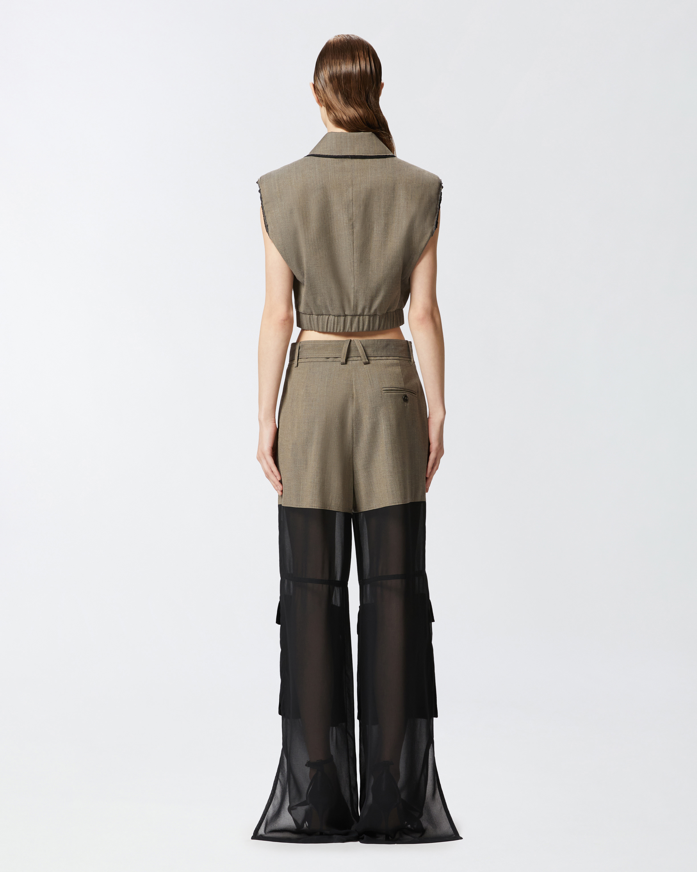 Pinko Short Vest With Lapels And Elastic In Marron Basané