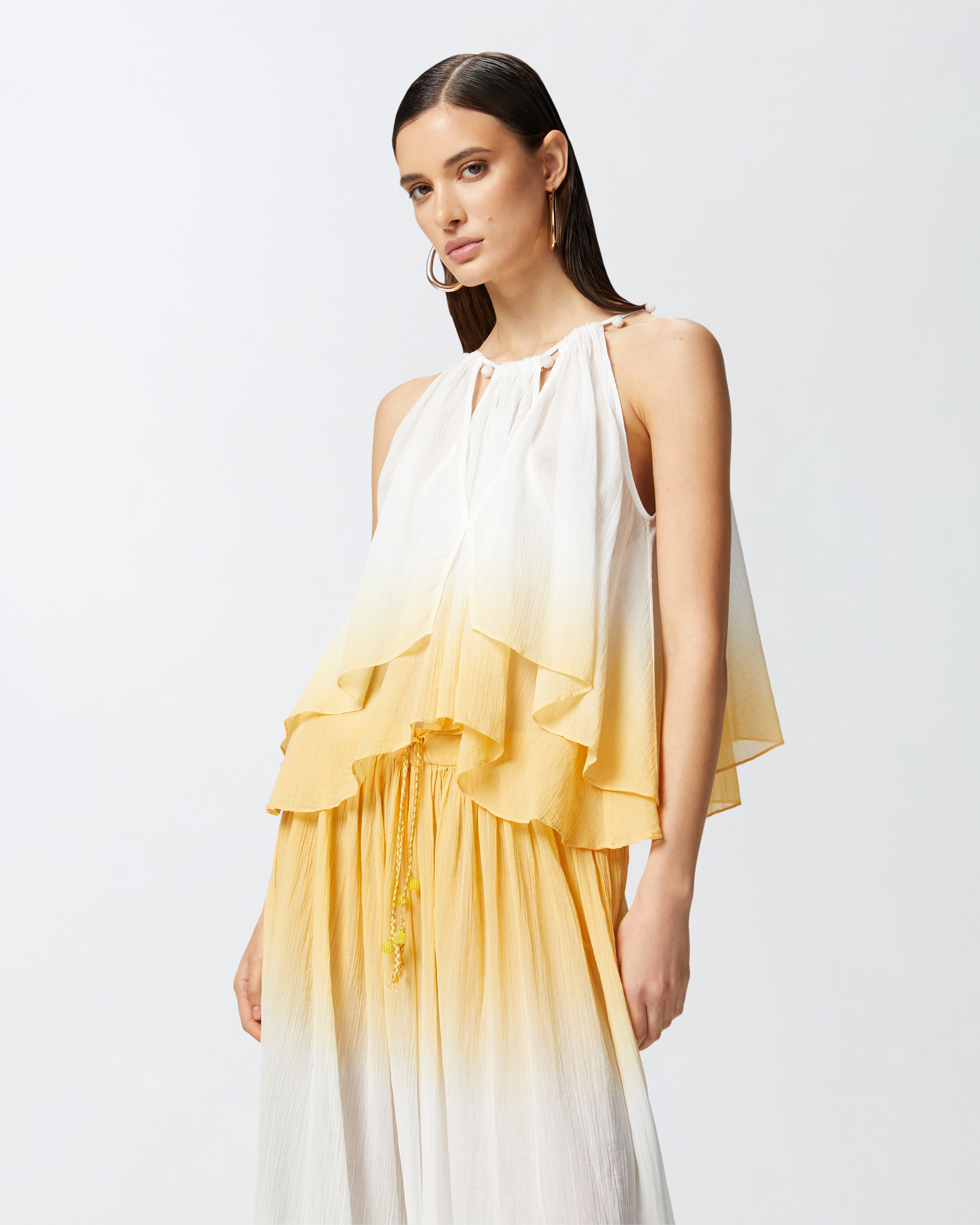 Pinko Three Words Top Mussola Sfumatu In White/banana