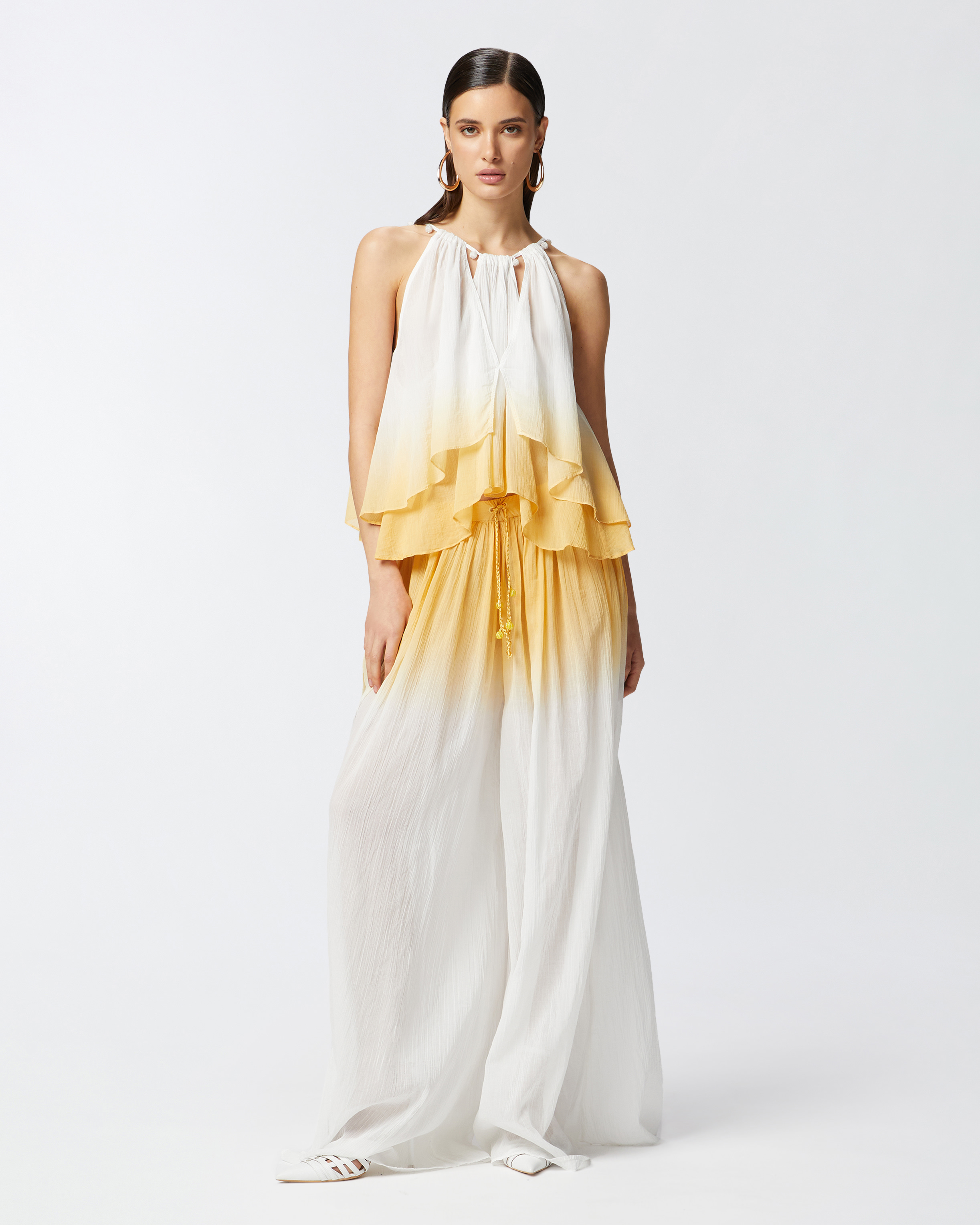 Pinko Three Words Top Mussola Sfumatu In White/banana