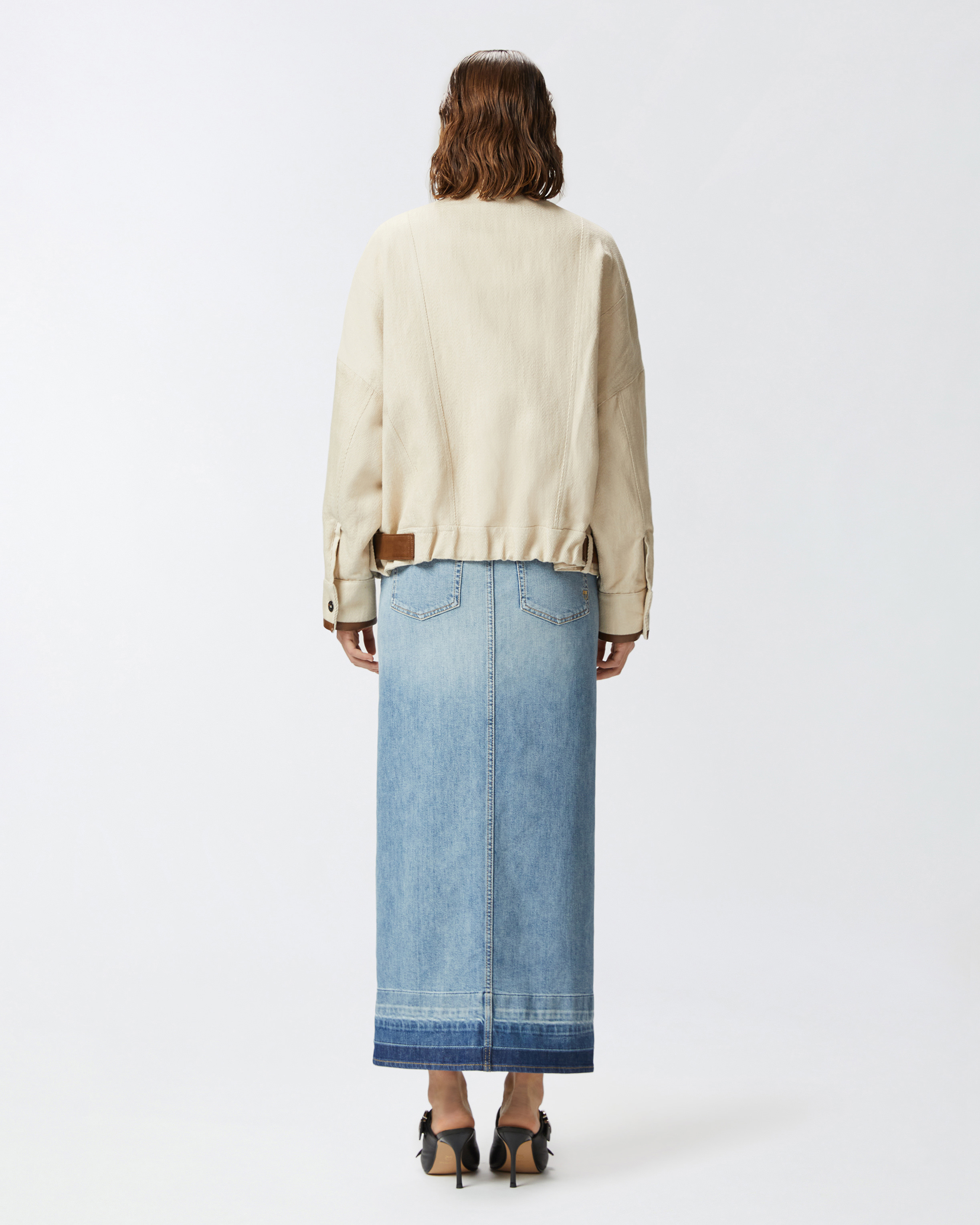 Pinko Blouson Jacket With Leather-effect Edging In Beige Cemento