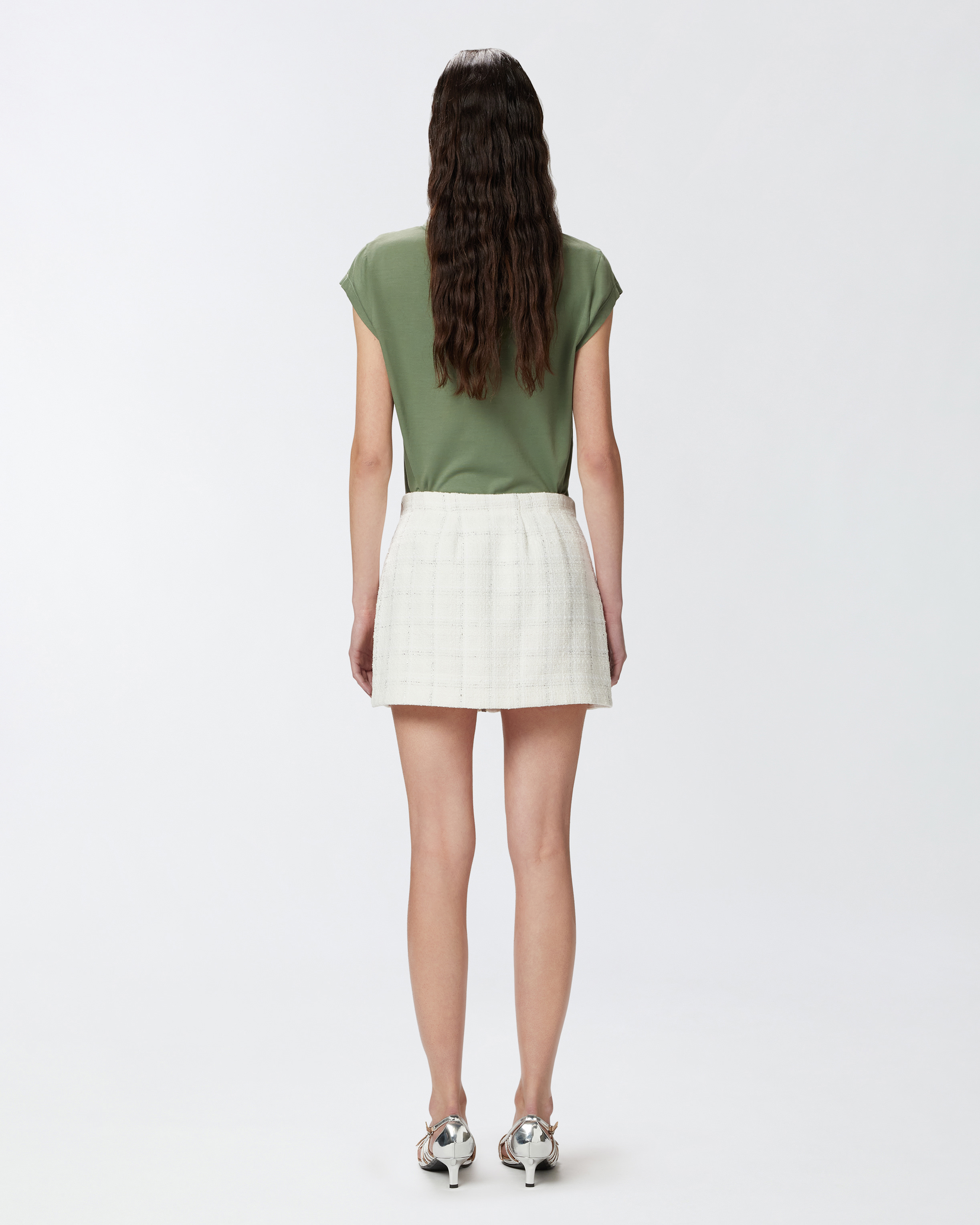 Tweed mini skirt with faux leather edging and zip PINKO Tweed mini skirt with faux leather edging and zip PINKO